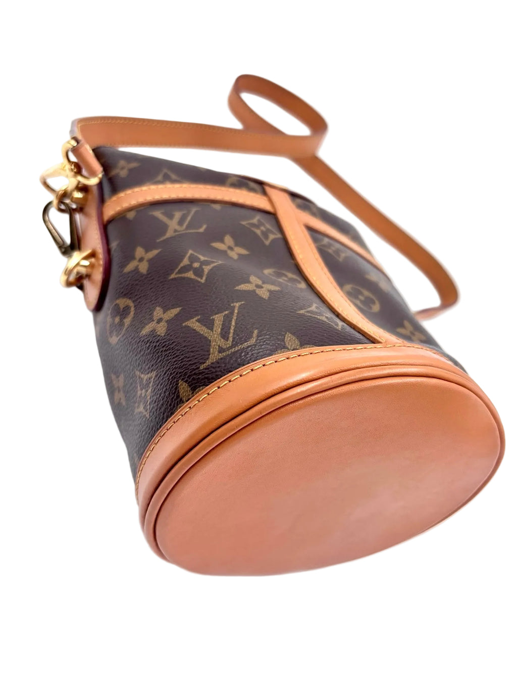 Pre-owned Louis Vuitton Coated Canvas & Calfskin Shoulder Bag Duffle Brown Monogram - Authenticated