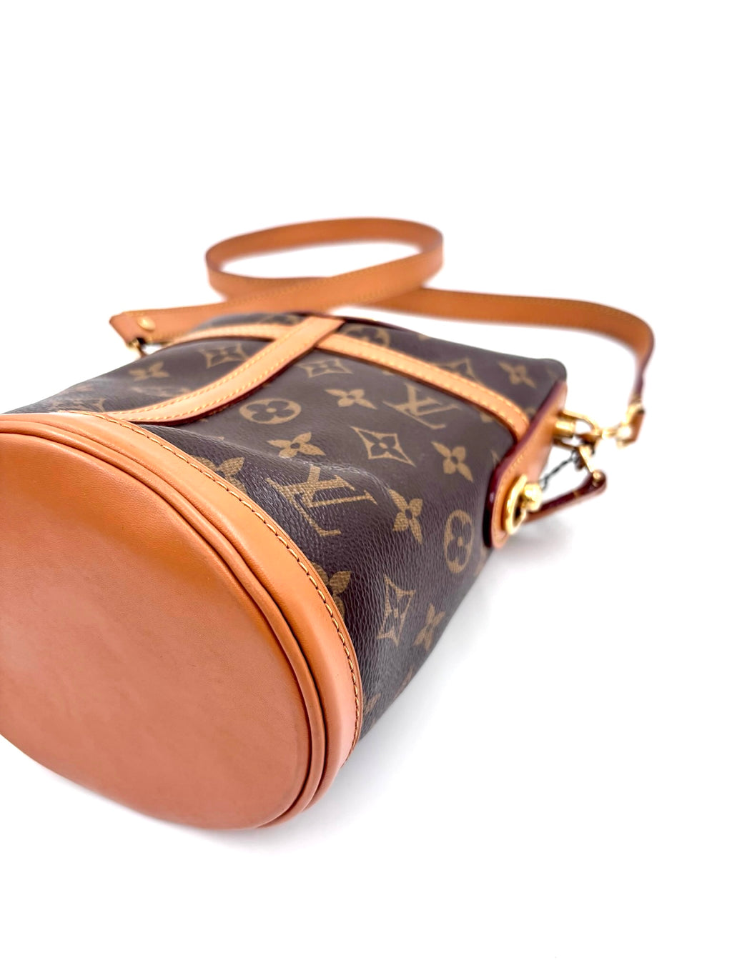 Pre-owned Louis Vuitton Coated Canvas & Calfskin Shoulder Bag Duffle Brown Monogram - Authenticated