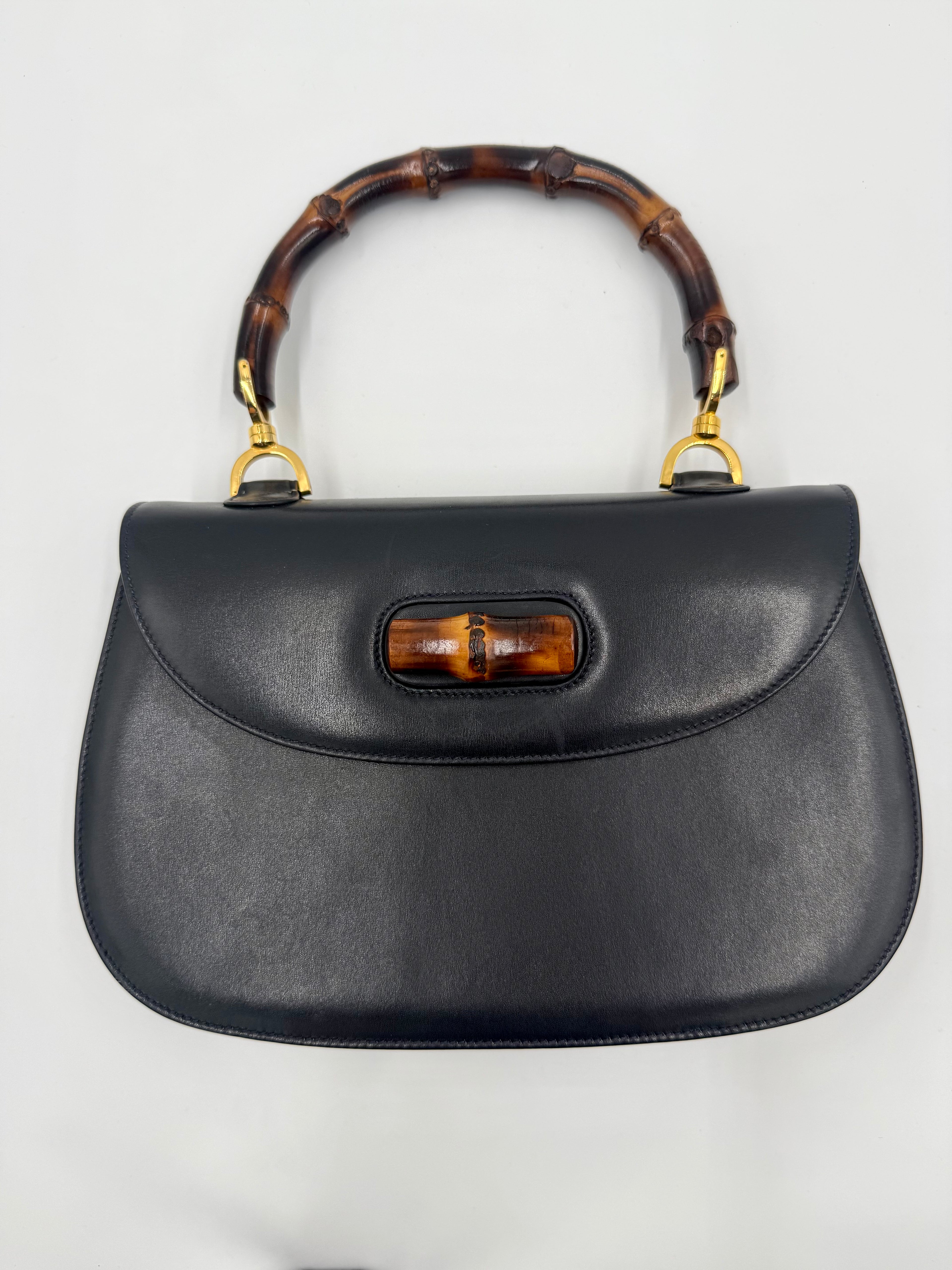 Pre-Owned Gucci Bamboo 1947 Medium Top Handle Bag in Dark Blue - Authenticated