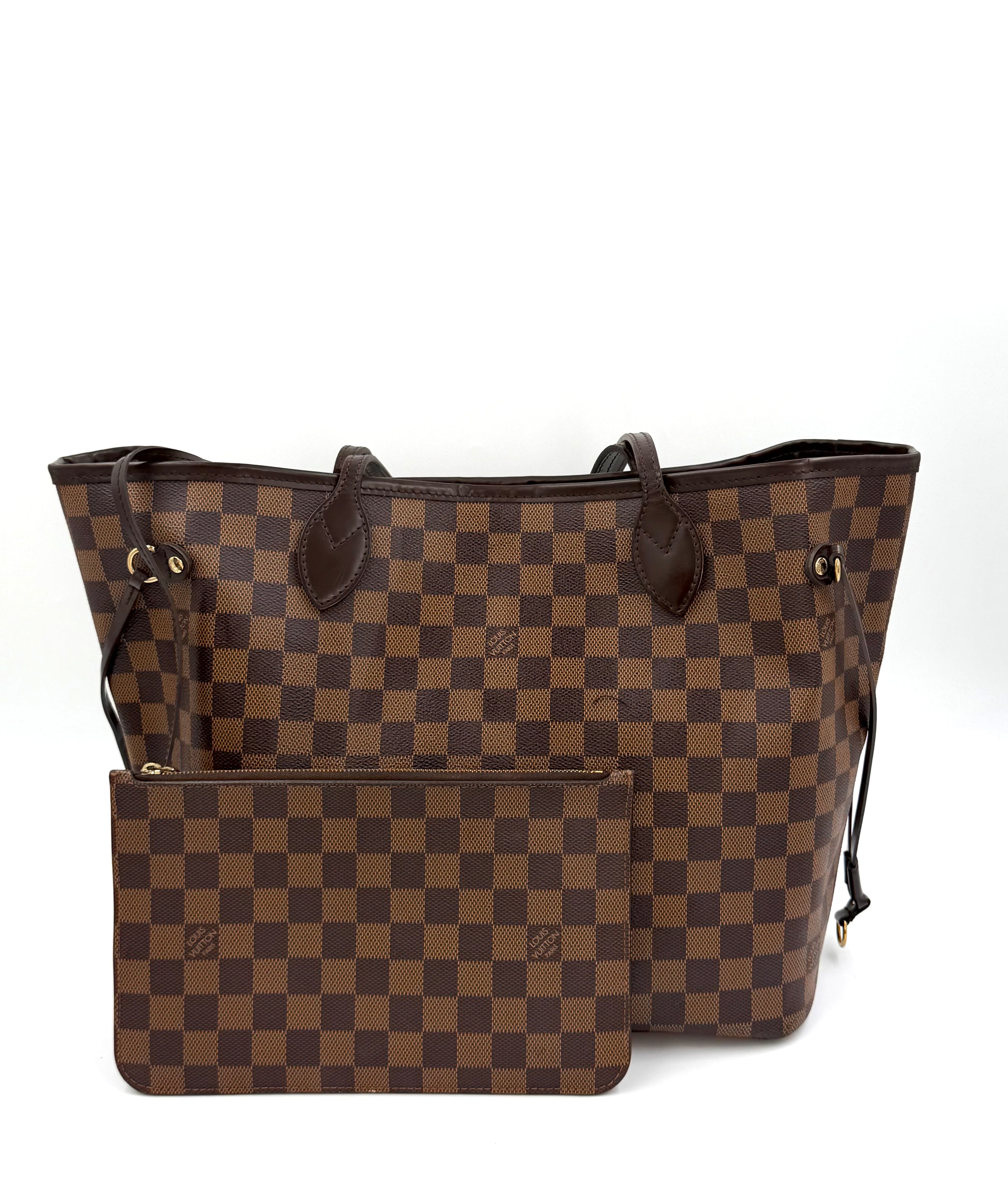 Pre-owned Louis Vuitton Damier Ebene Neverfull MM with Pouch - Authenticated