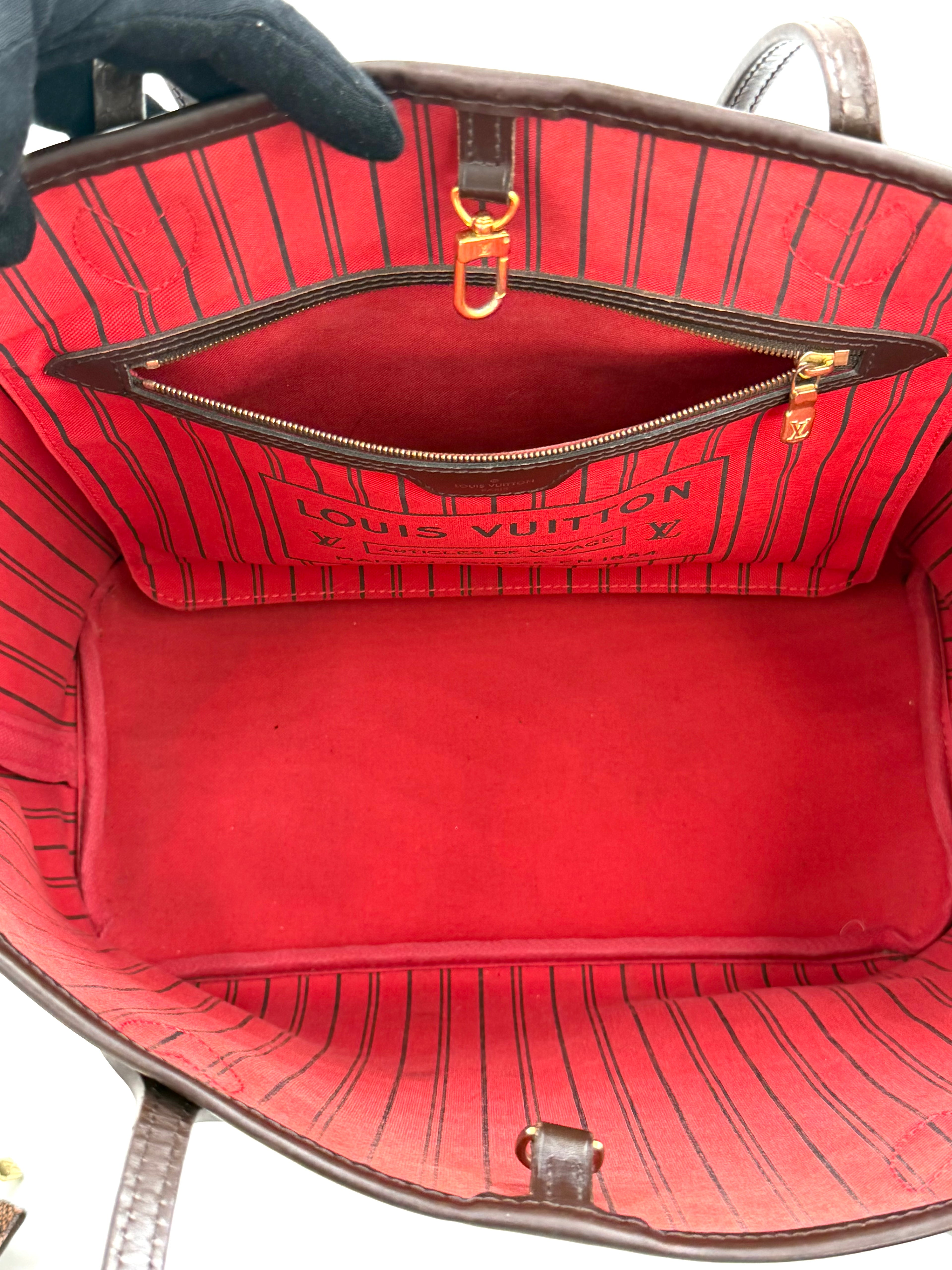 Pre-owned Louis Vuitton Damier Ebene Neverfull MM with Pouch - Authenticated
