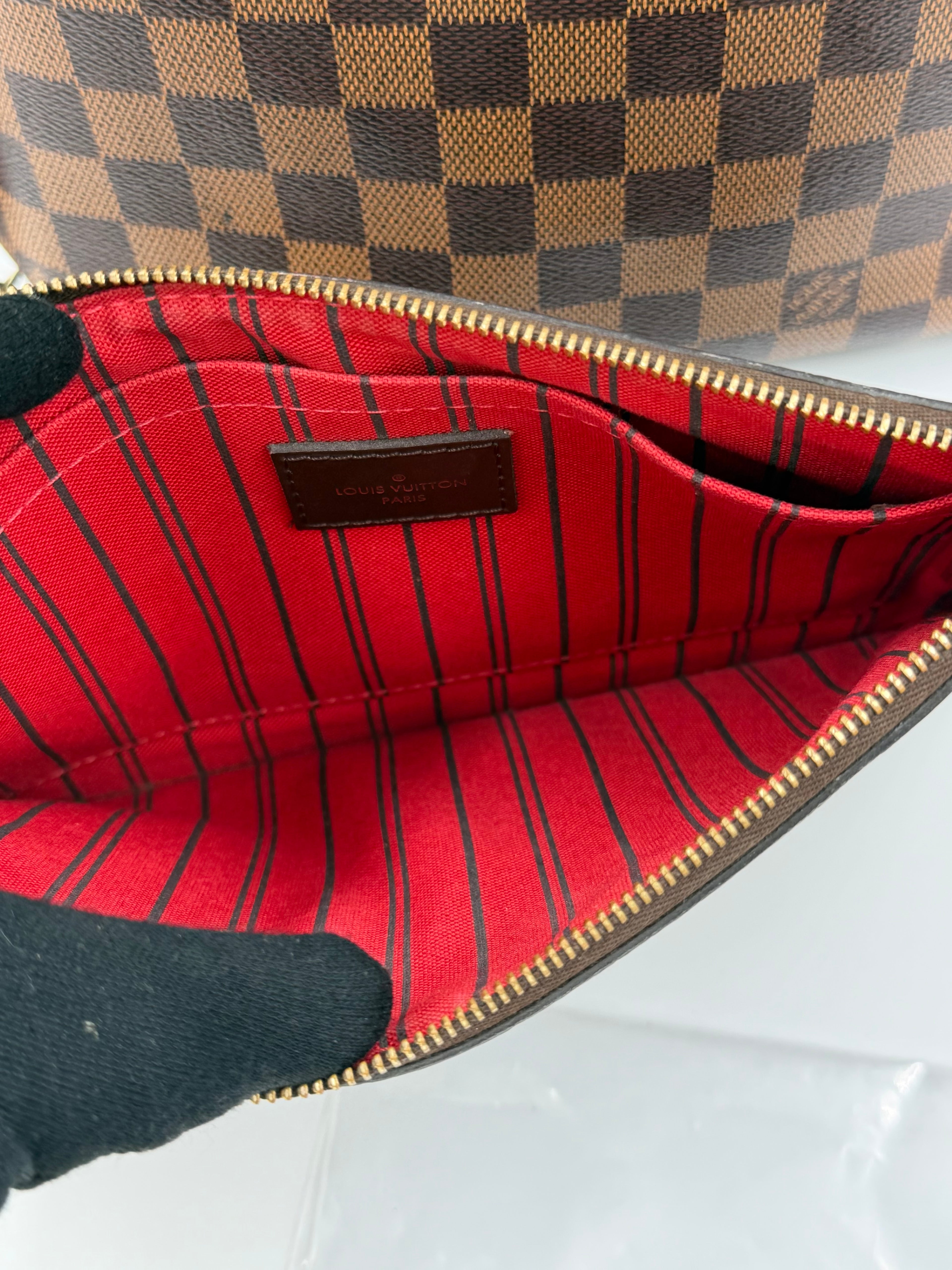 Pre-owned Louis Vuitton Damier Ebene Neverfull MM with Pouch - Authenticated