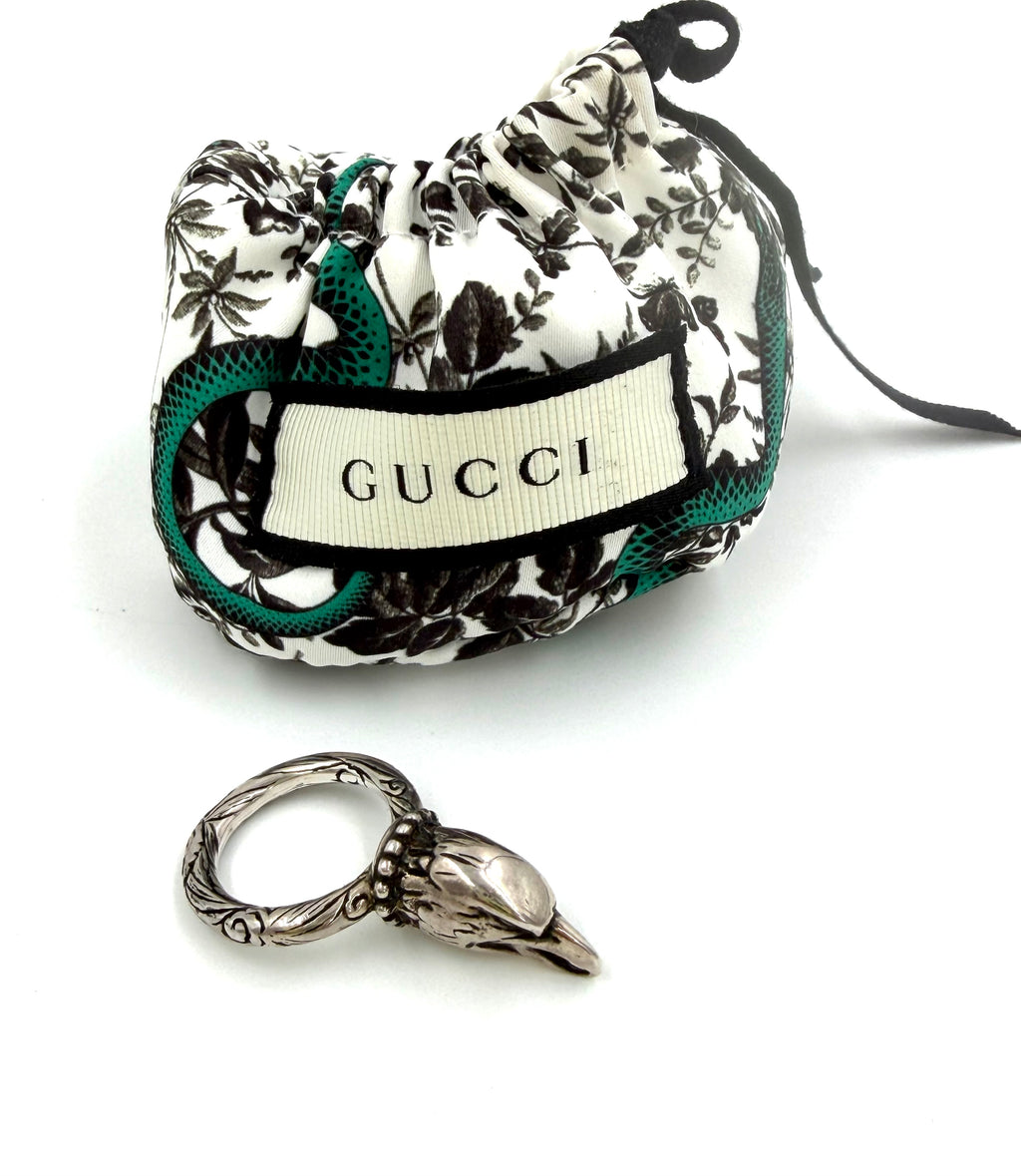 Pre-owned Gucci Anger Forest Eagle Head Ring Sterling Silver - Authenticated