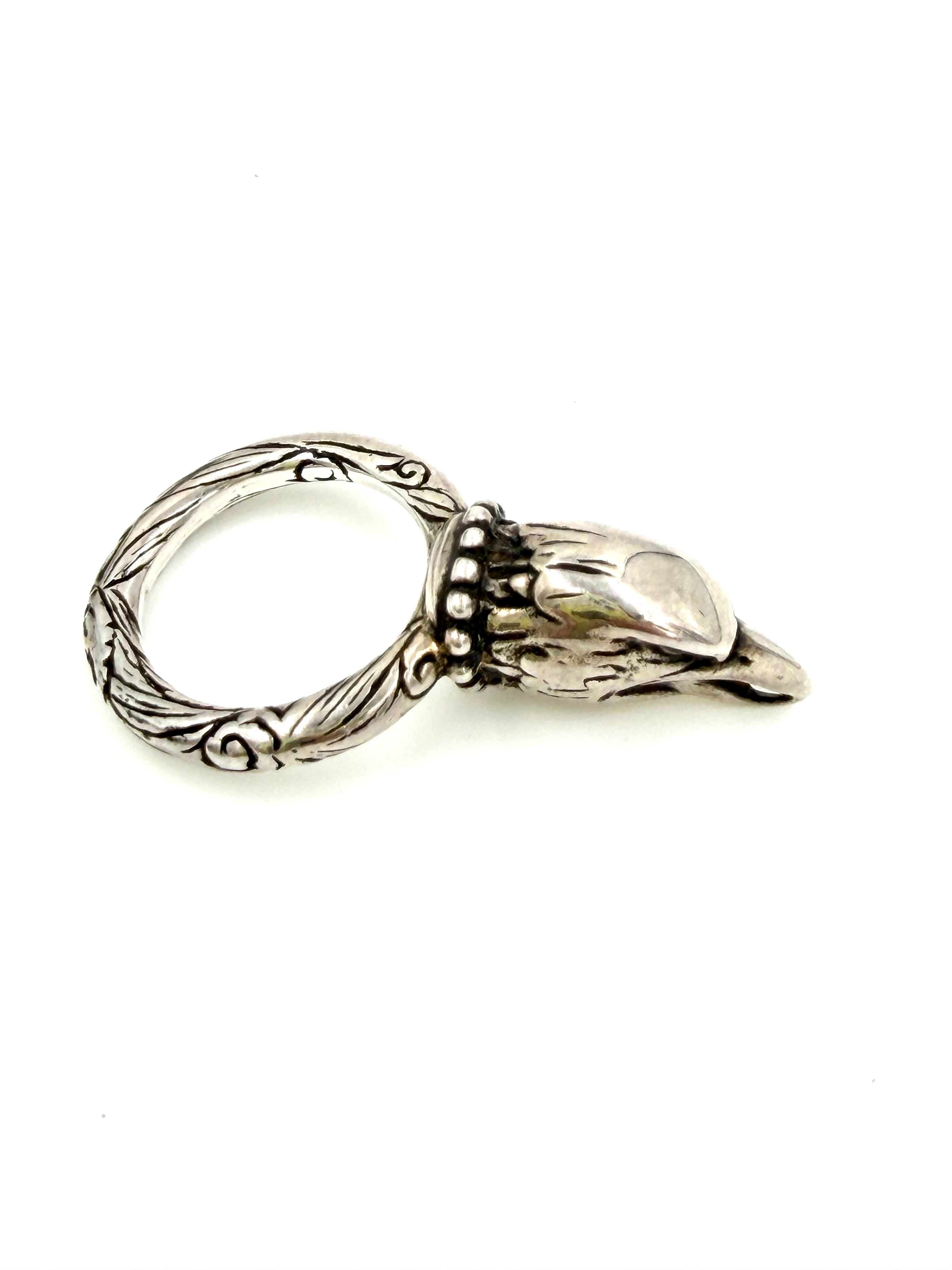 Pre-owned Gucci Anger Forest Eagle Head Ring Sterling Silver - Authenticated