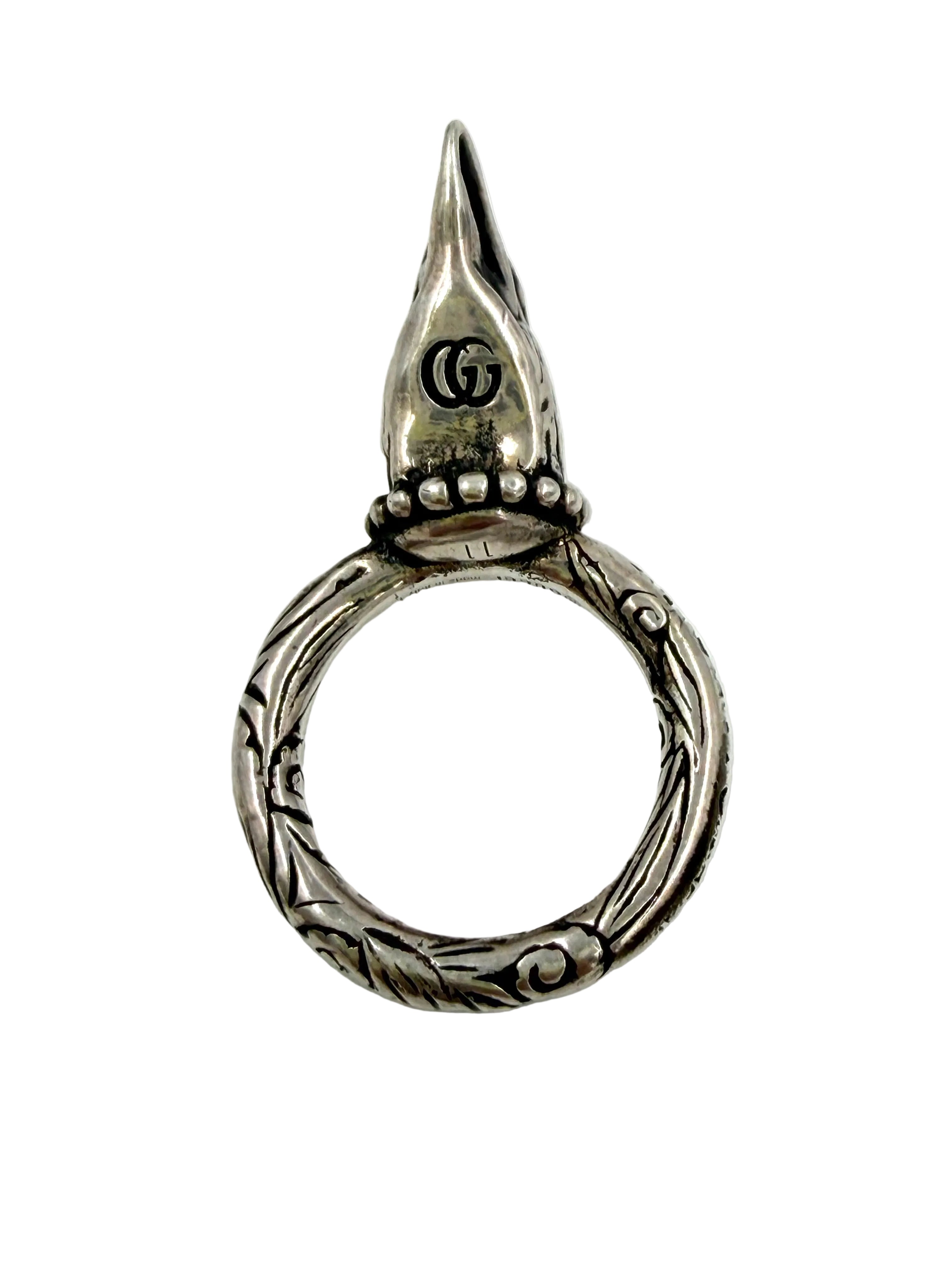 Pre-owned Gucci Anger Forest Eagle Head Ring Sterling Silver - Authenticated