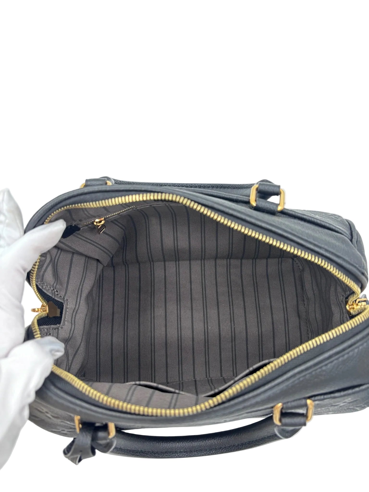 Pre-owned Louis Vuitton Speedy Bandoulière 25 Black Monogram Empreinte Leather - Authenticated