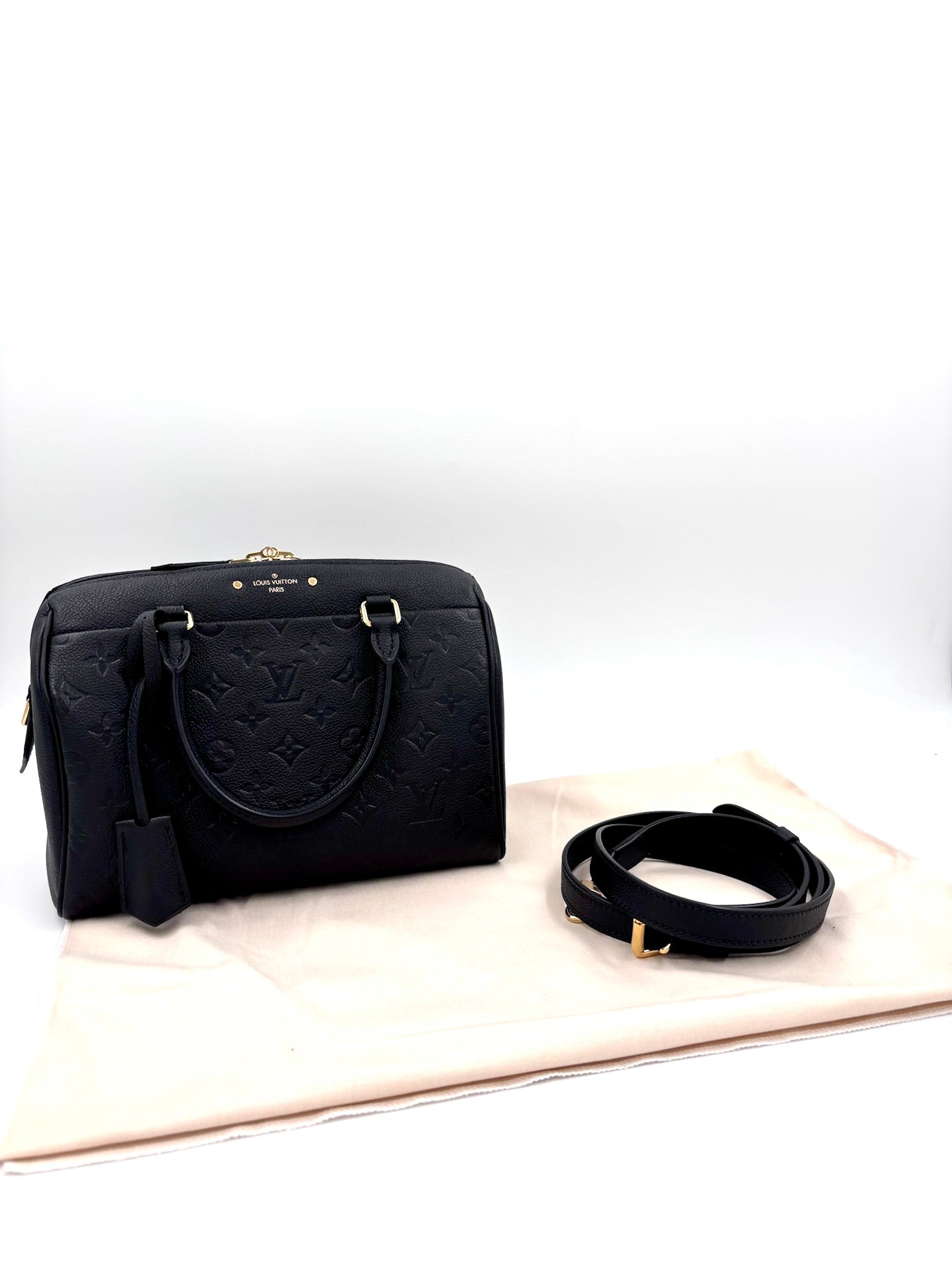 Pre-owned Louis Vuitton Speedy Bandoulière 25 Black Monogram Empreinte Leather - Authenticated