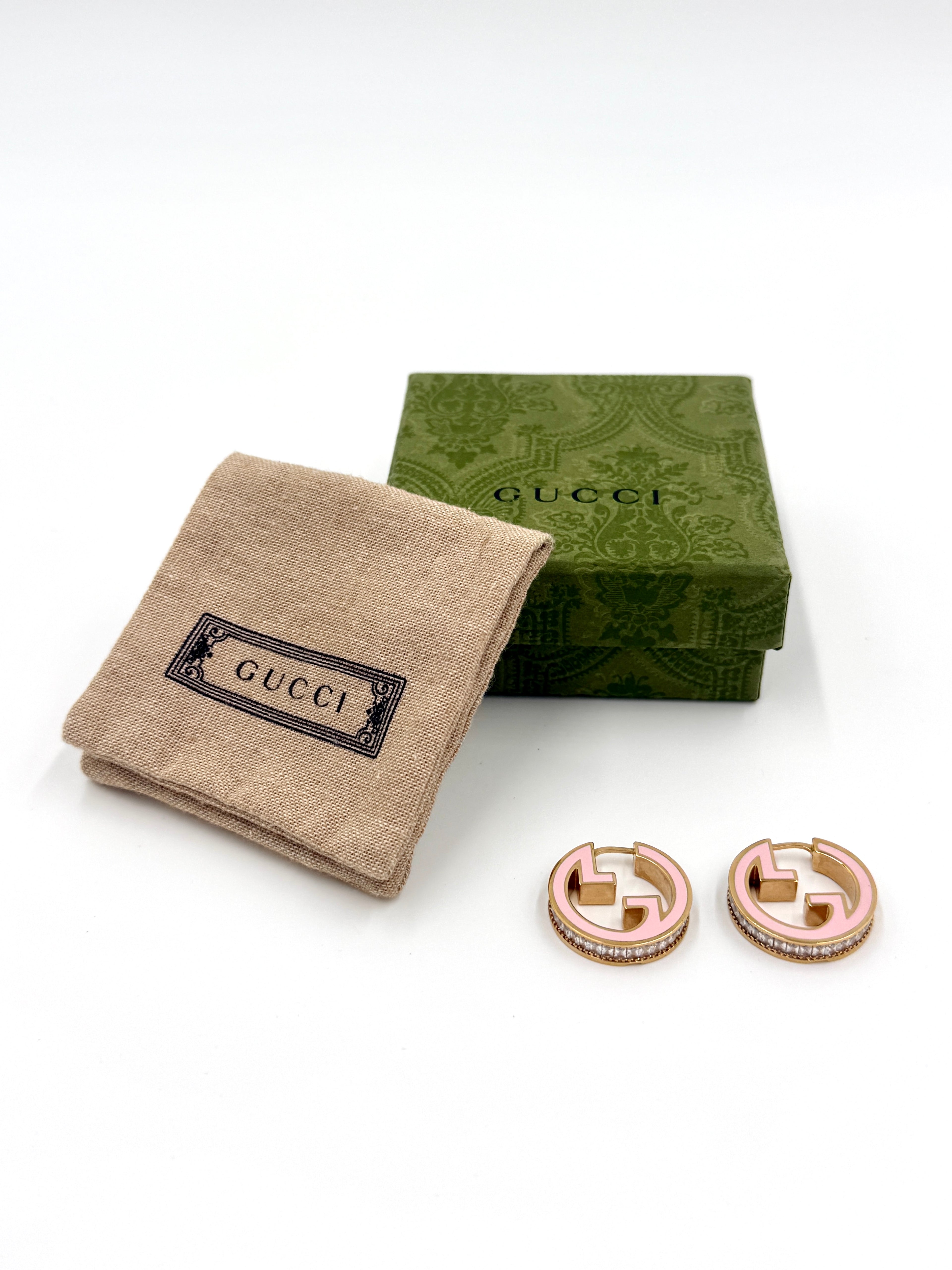 Pre-Owned Gucci GG Enamel and Gold Crystal Hoop Earrings - Authenticated