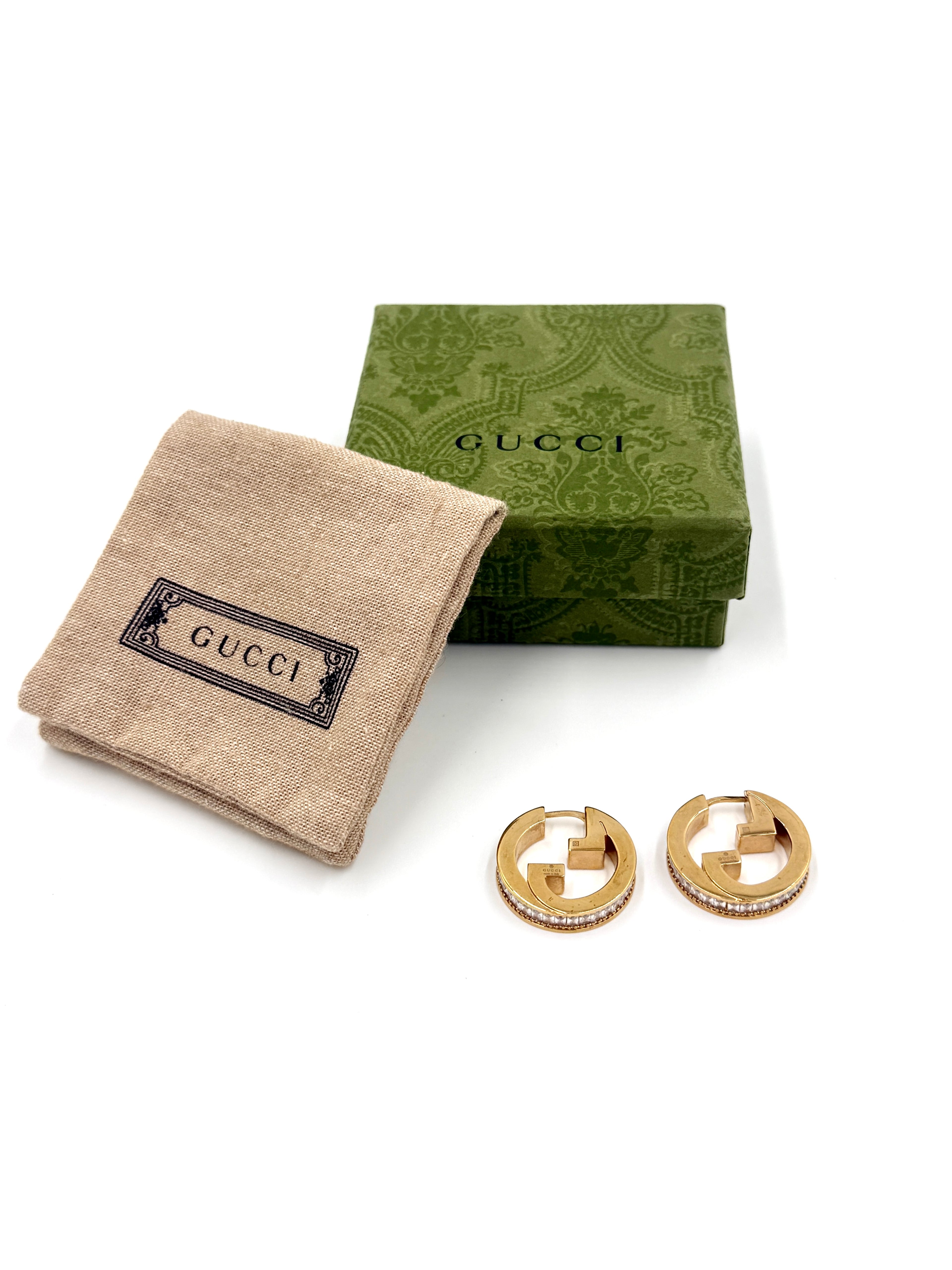 Pre-Owned Gucci GG Enamel and Gold Crystal Hoop Earrings - Authenticated