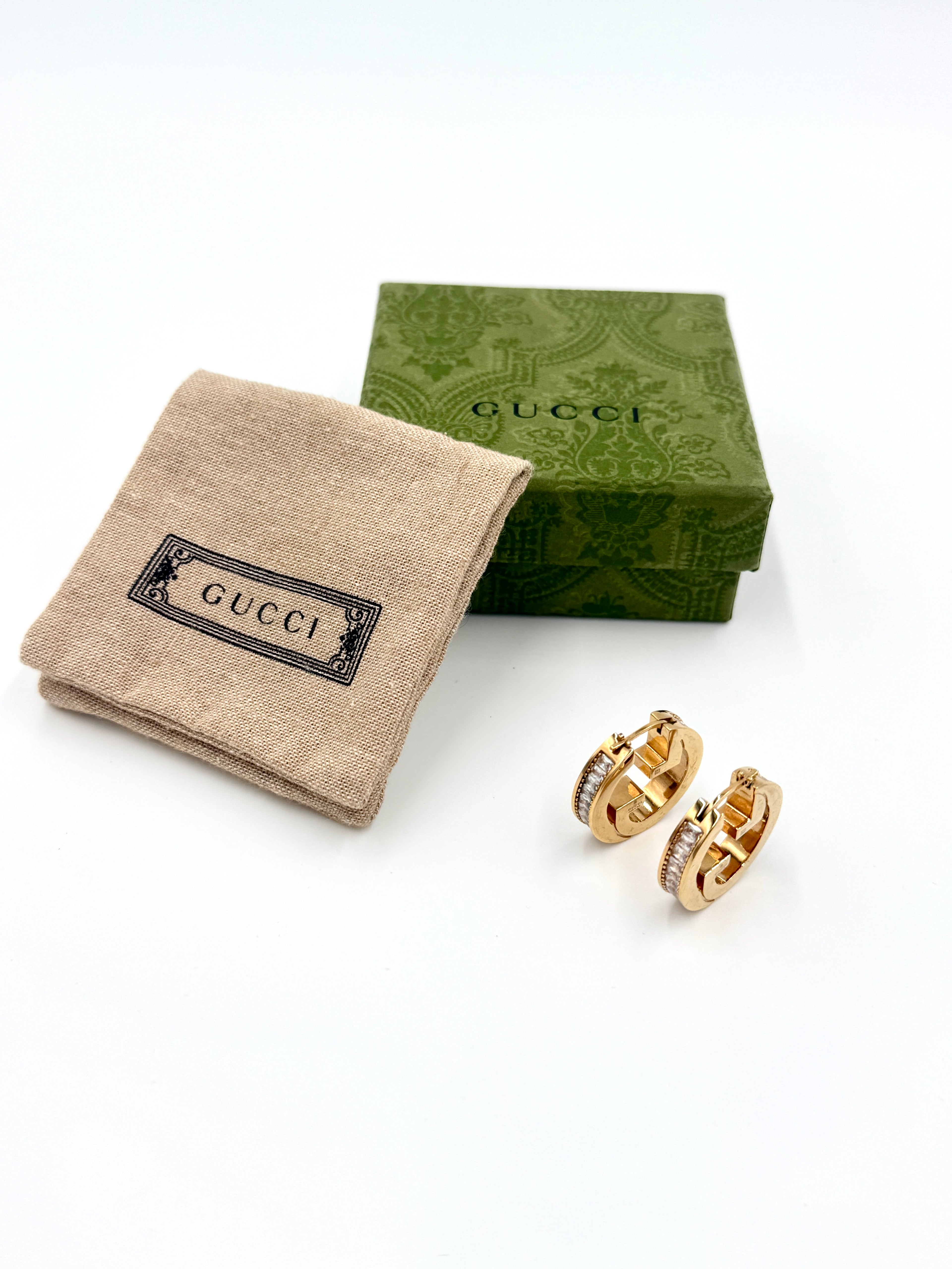 Pre-Owned Gucci GG Enamel and Gold Crystal Hoop Earrings - Authenticated
