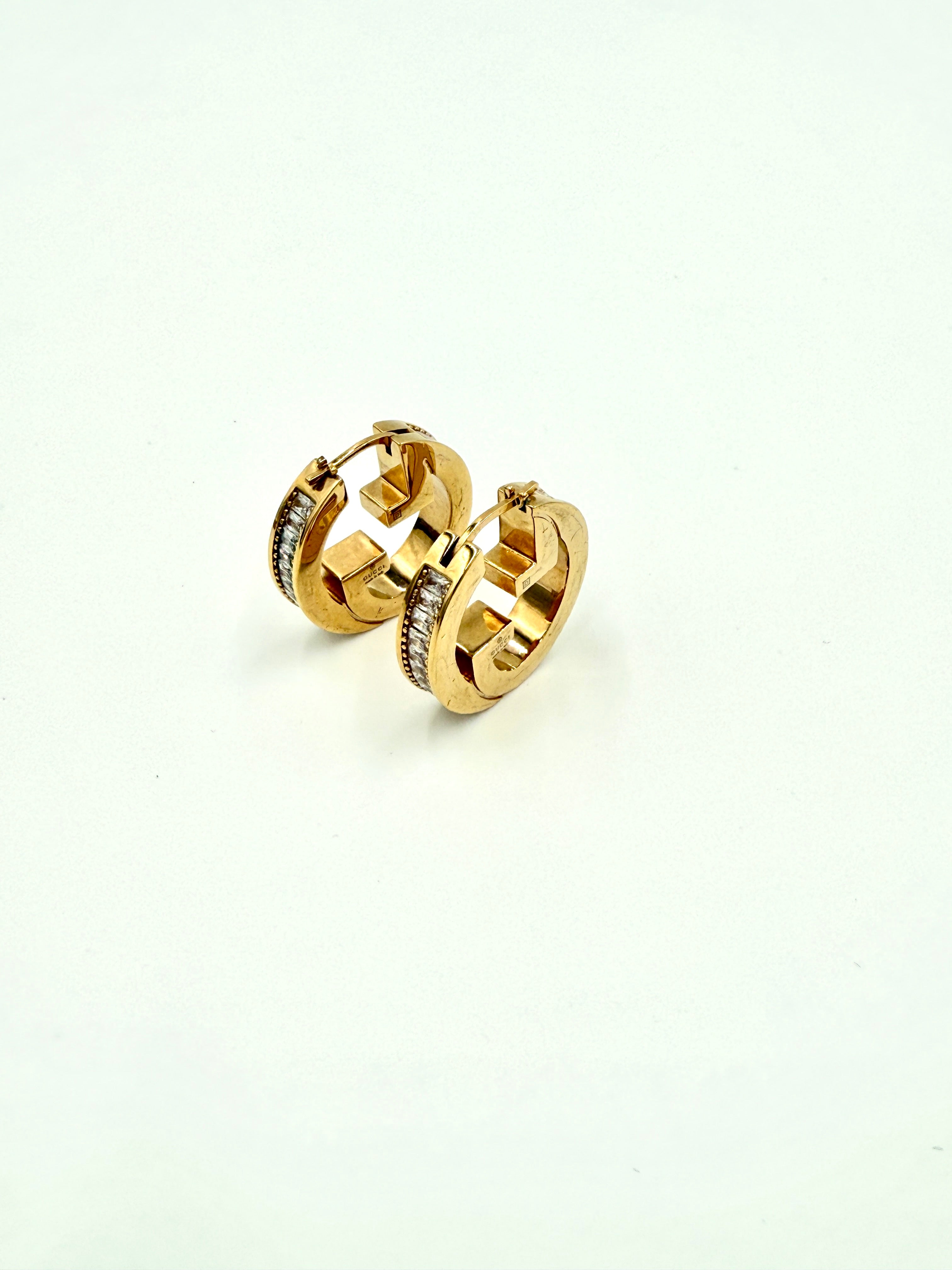 Pre-Owned Gucci GG Enamel and Gold Crystal Hoop Earrings - Authenticated