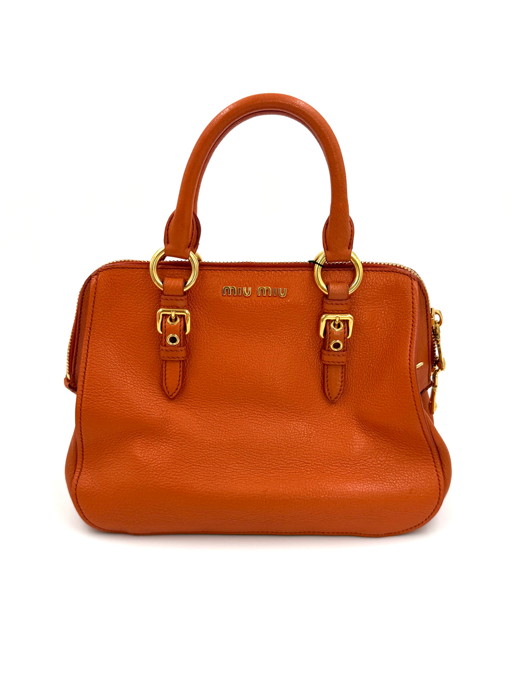 Pre-owned Miu Miu Madras Leather Bowler Bag in Orange - Authenticated