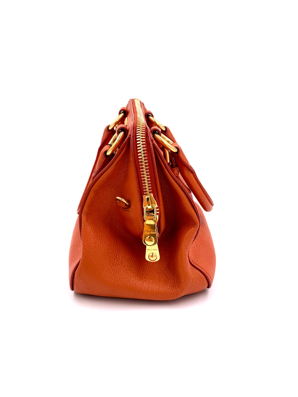Pre-owned Miu Miu Madras Leather Bowler Bag in Orange - Authenticated