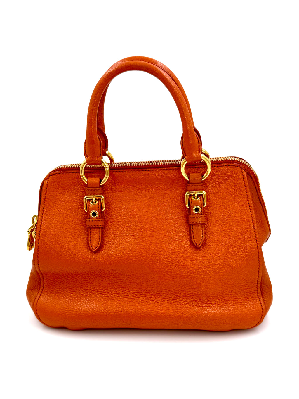 Pre-owned Miu Miu Madras Leather Bowler Bag in Orange - Authenticated