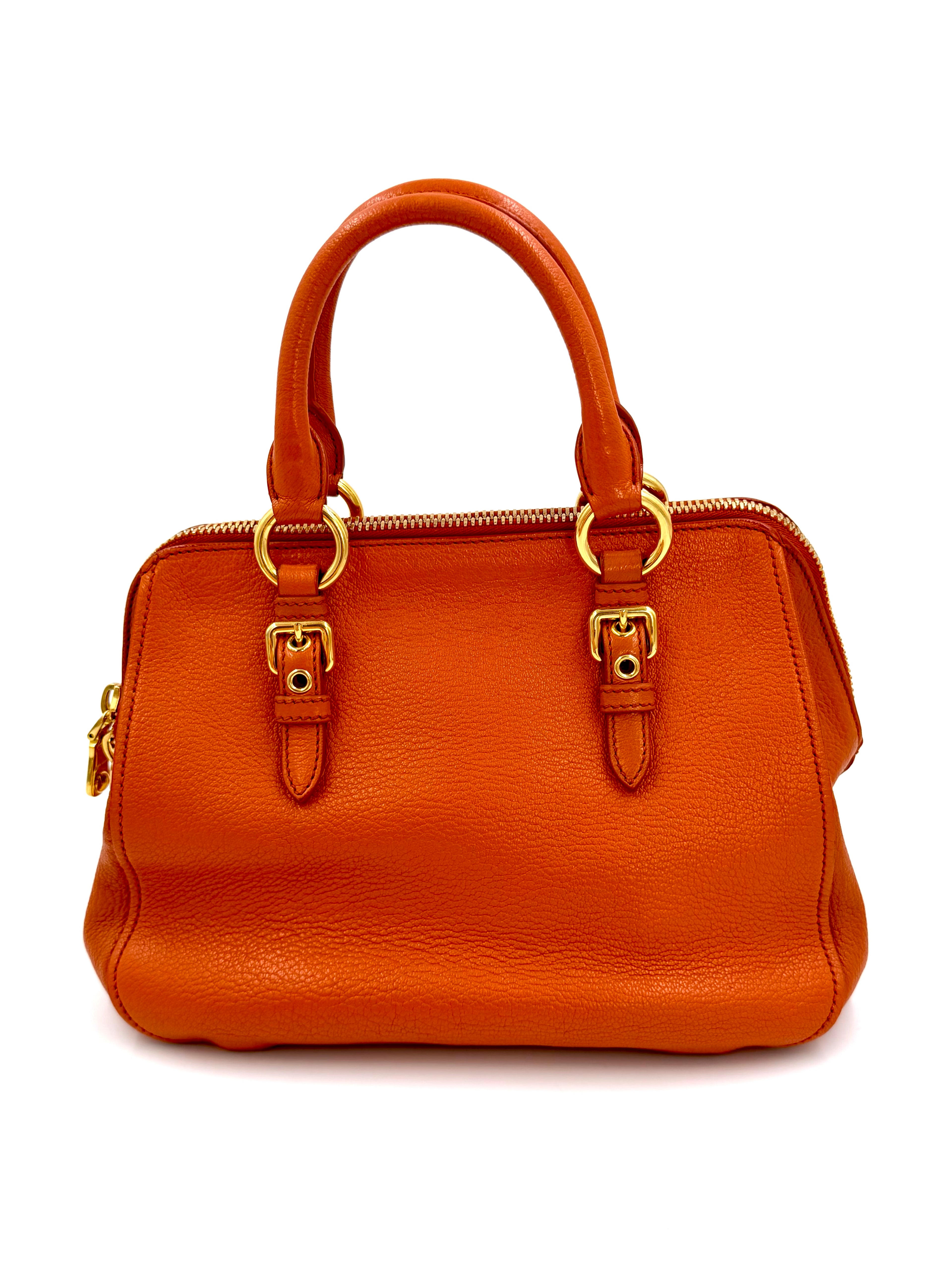Pre-owned Miu Miu Madras Leather Bowler Bag in Orange - Authenticated