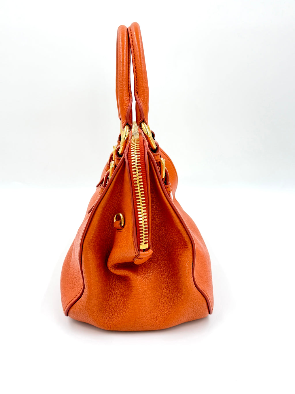 Pre-owned Miu Miu Madras Leather Bowler Bag in Orange - Authenticated