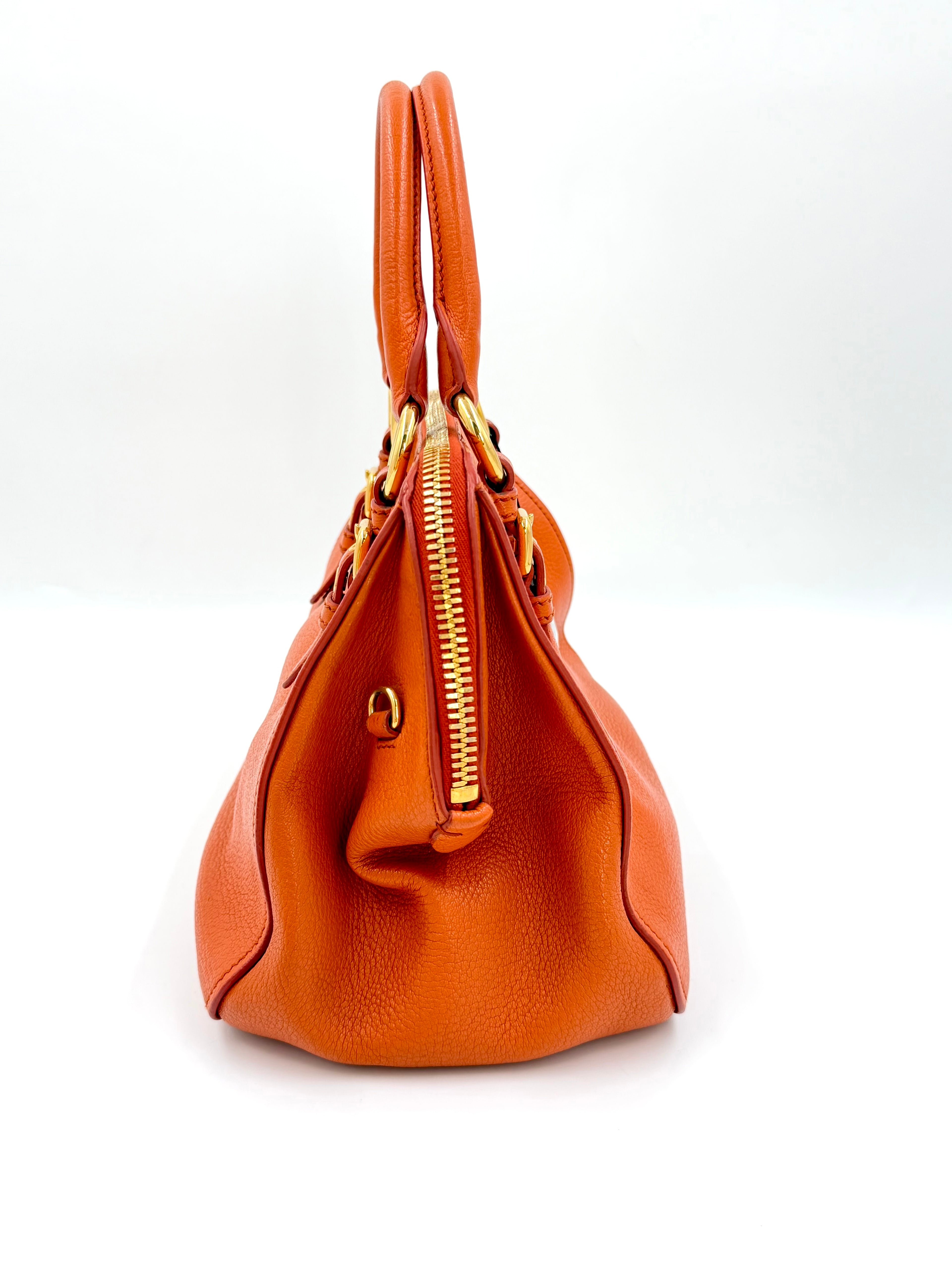 Pre-owned Miu Miu Madras Leather Bowler Bag in Orange - Authenticated