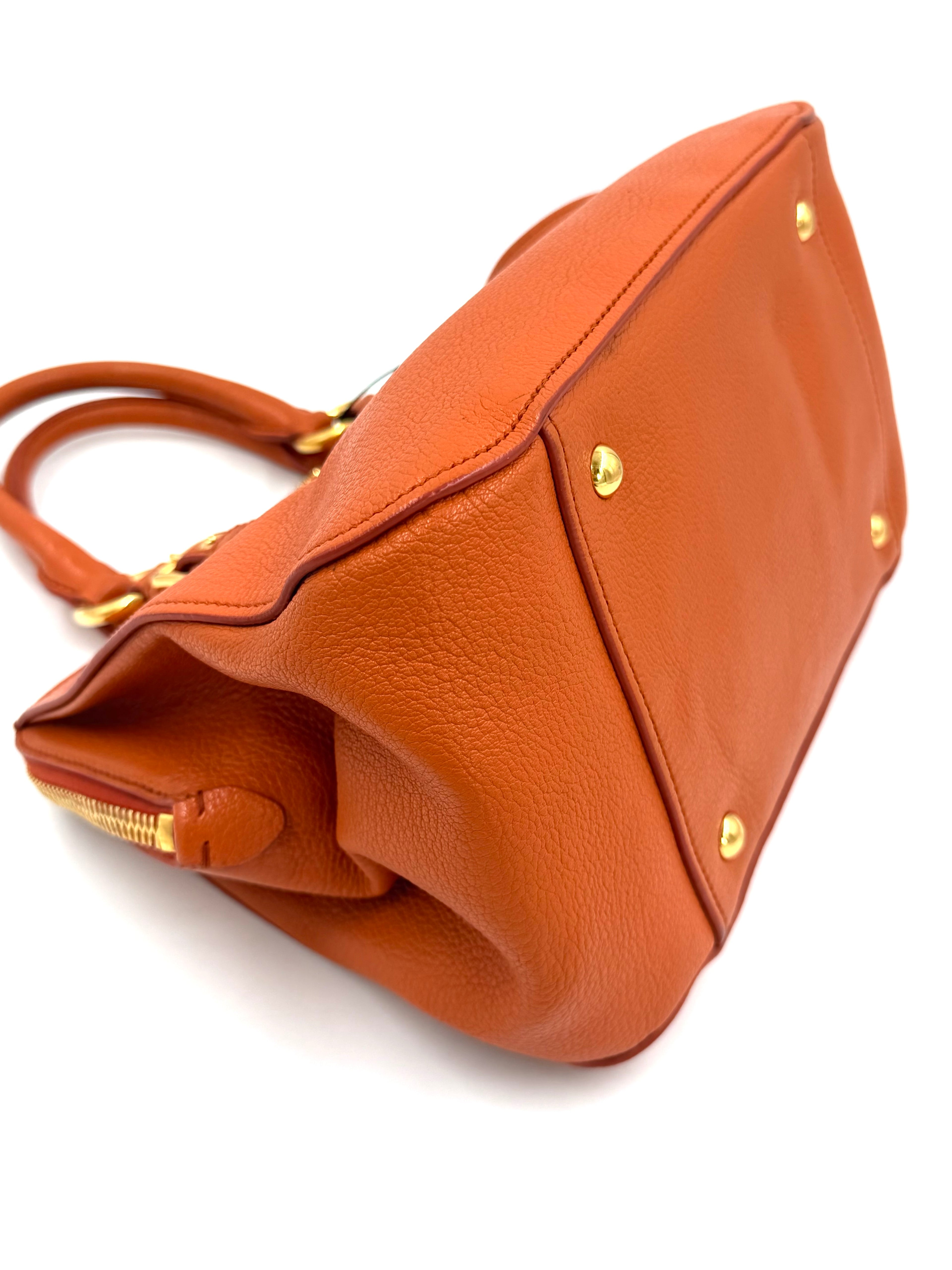 Pre-owned Miu Miu Madras Leather Bowler Bag in Orange - Authenticated