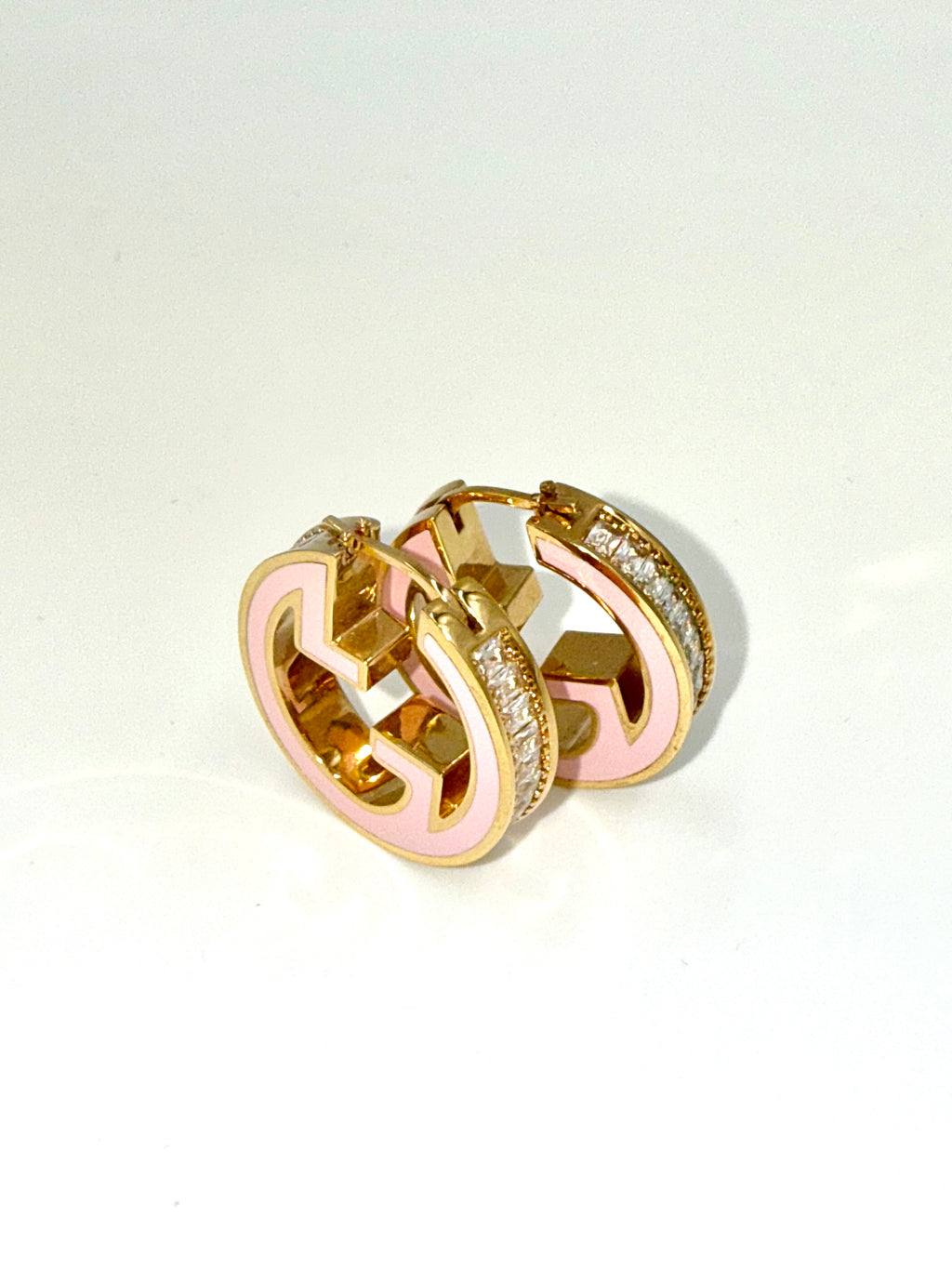 Pre-Owned Gucci GG Enamel and Gold Crystal Hoop Earrings - Authenticated