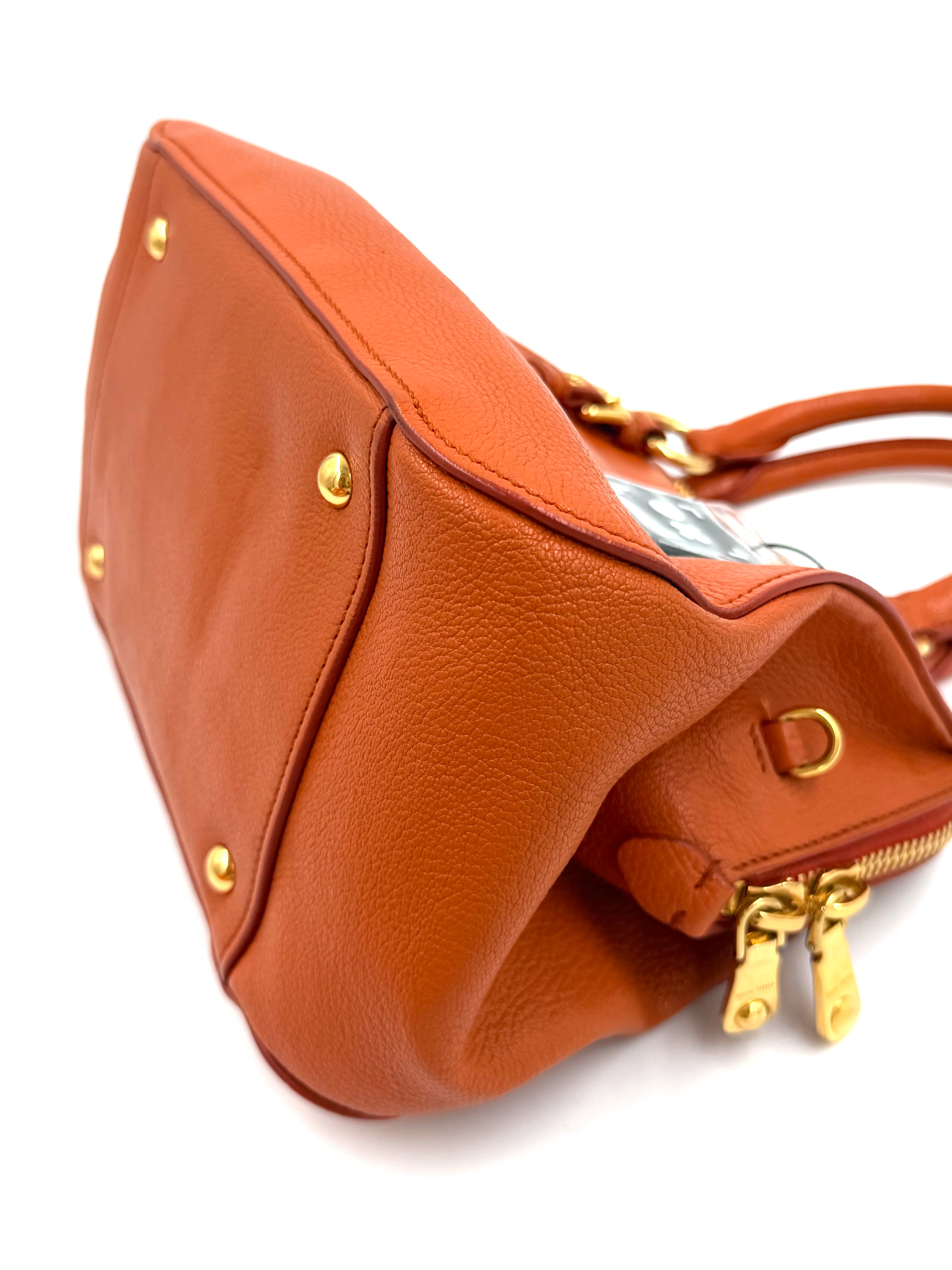 Pre-owned Miu Miu Madras Leather Bowler Bag in Orange - Authenticated