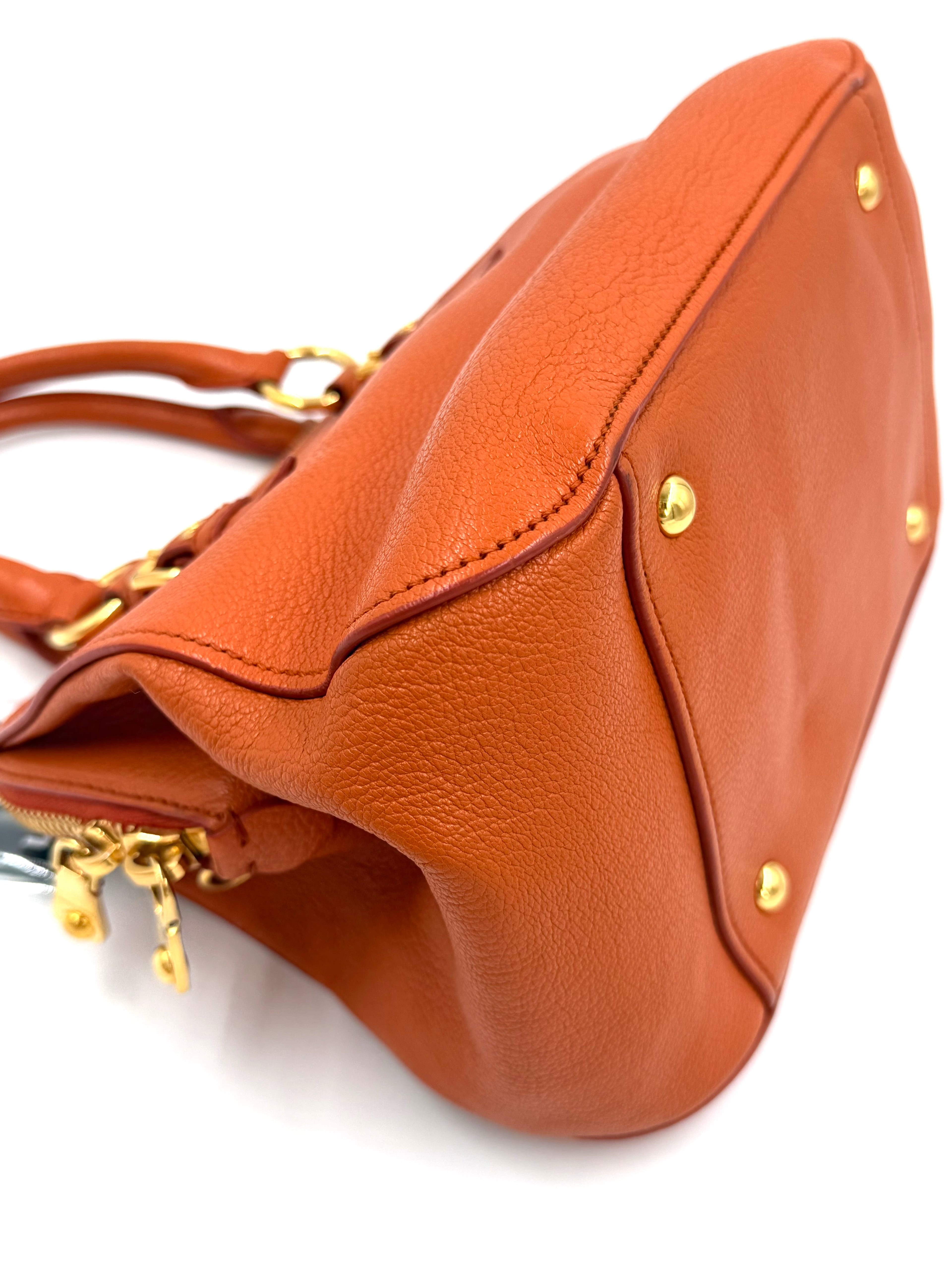 Pre-owned Miu Miu Madras Leather Bowler Bag in Orange - Authenticated
