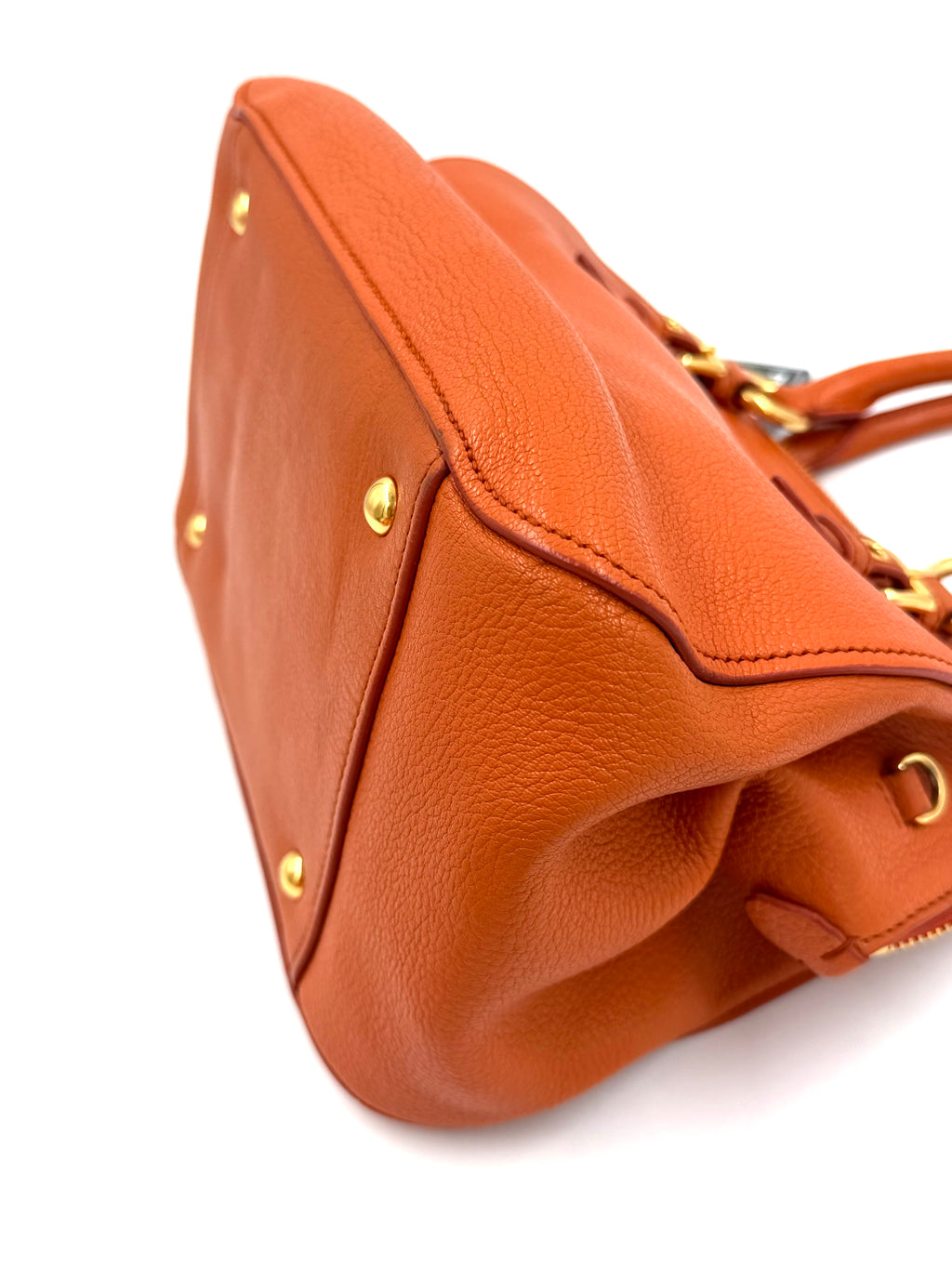 Pre-owned Miu Miu Madras Leather Bowler Bag in Orange - Authenticated