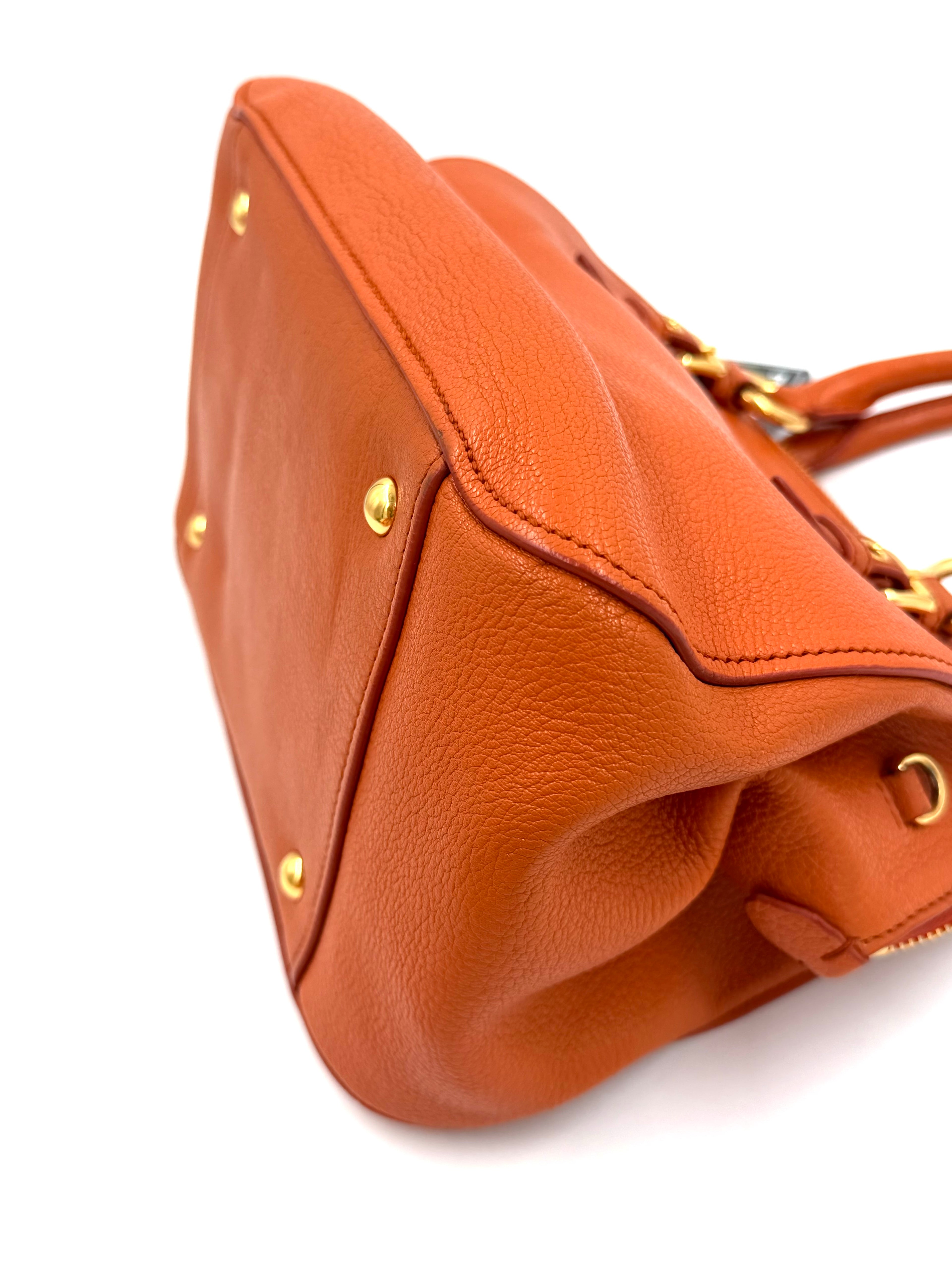 Pre-owned Miu Miu Madras Leather Bowler Bag in Orange - Authenticated