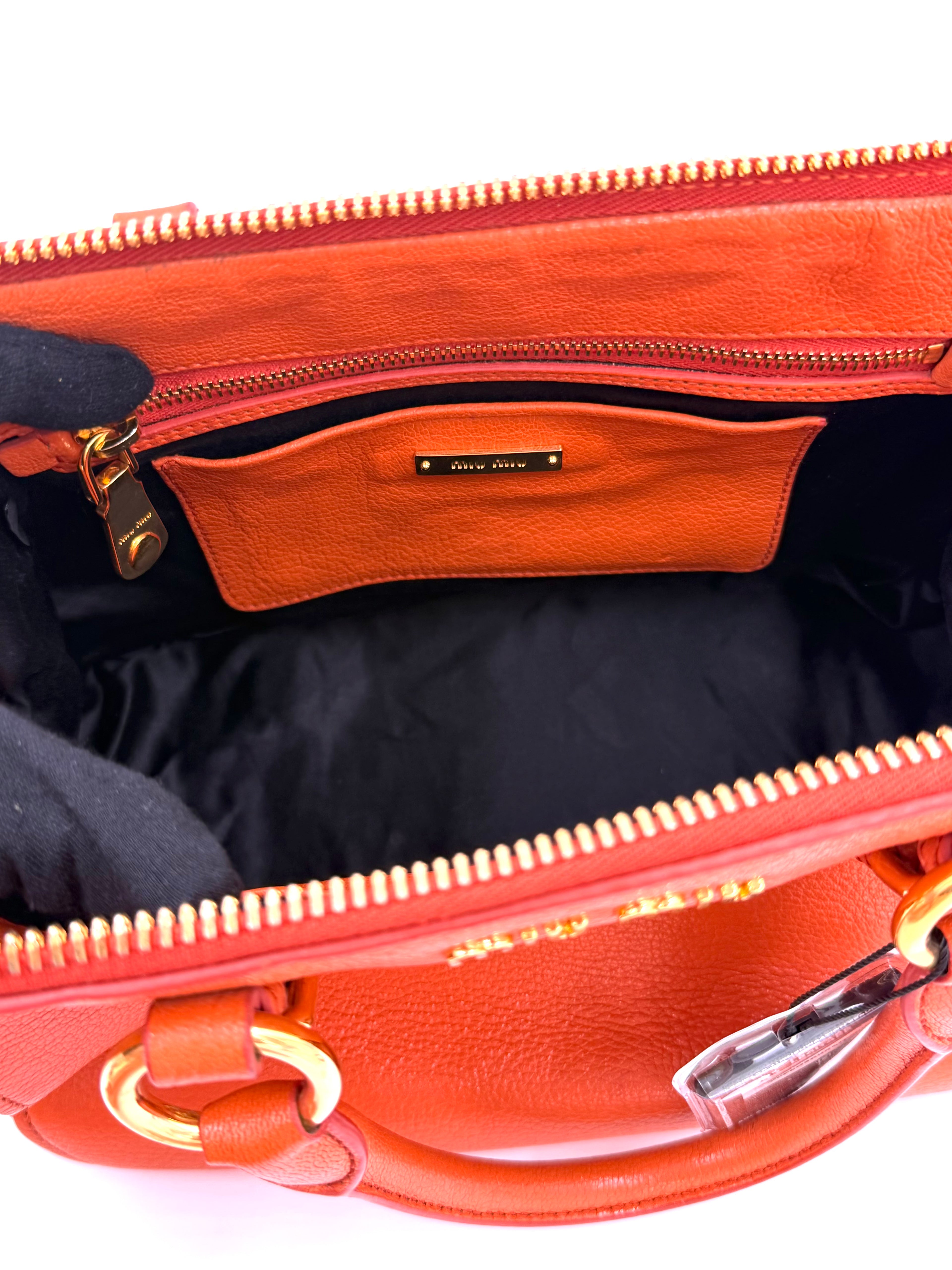 Pre-owned Miu Miu Madras Leather Bowler Bag in Orange - Authenticated