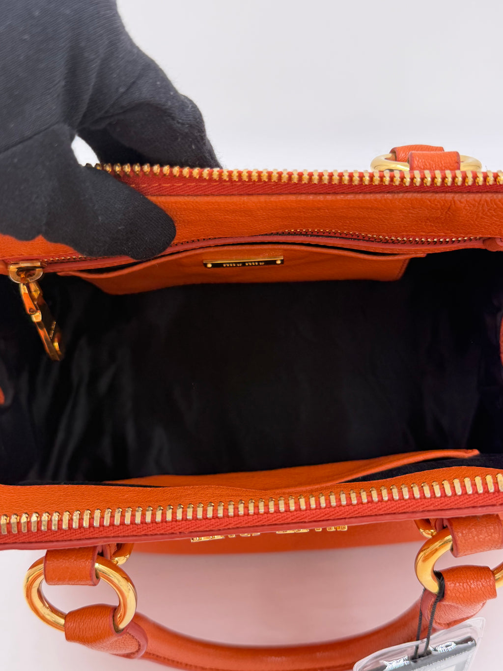 Pre-owned Miu Miu Madras Leather Bowler Bag in Orange - Authenticated