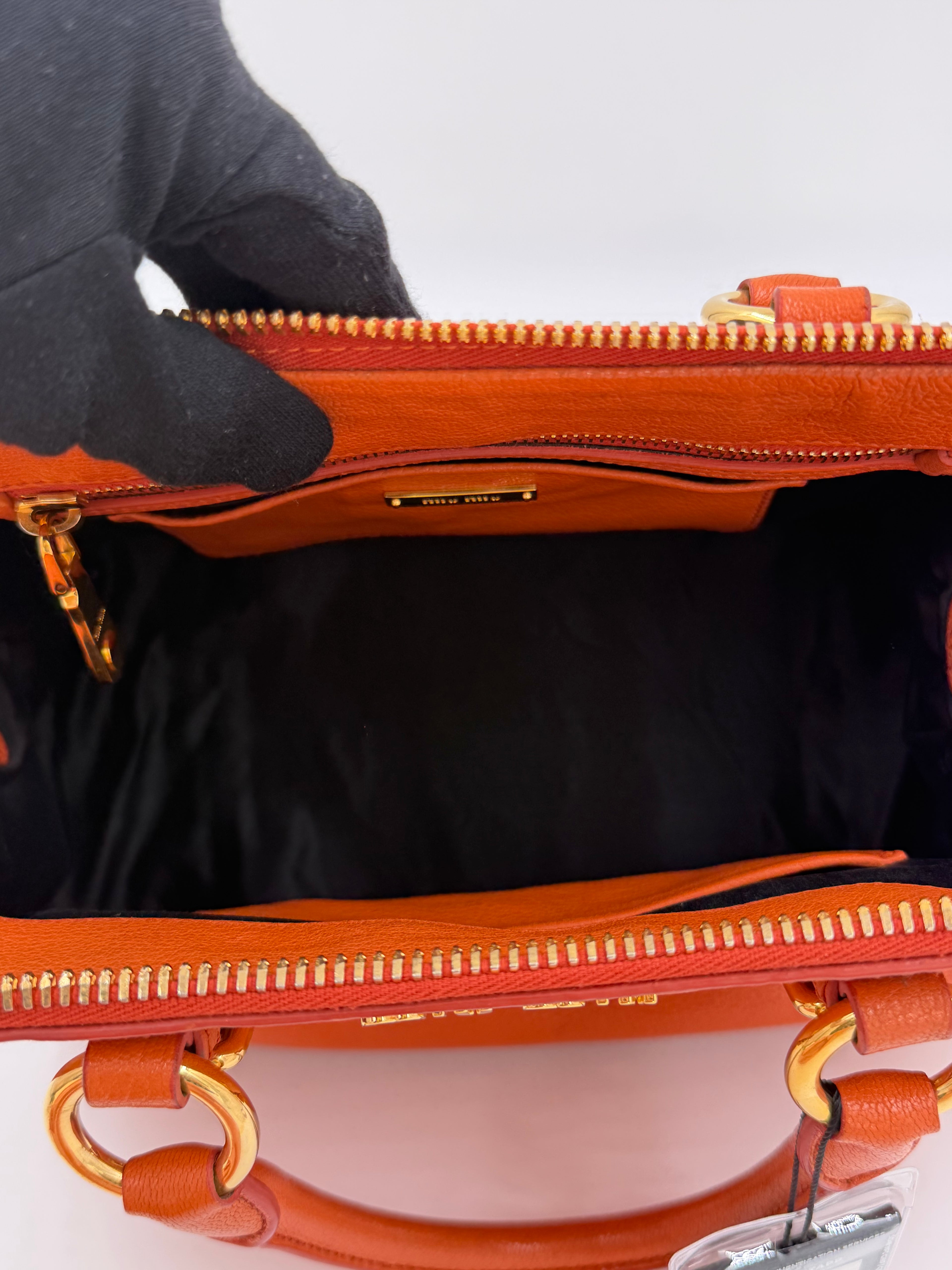 Pre-owned Miu Miu Madras Leather Bowler Bag in Orange - Authenticated