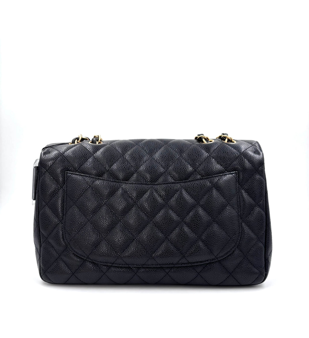 Pre-owned Chanel Black Caviar Single Flap Jumbo 24k Gold Plated Hardware - Authenticated