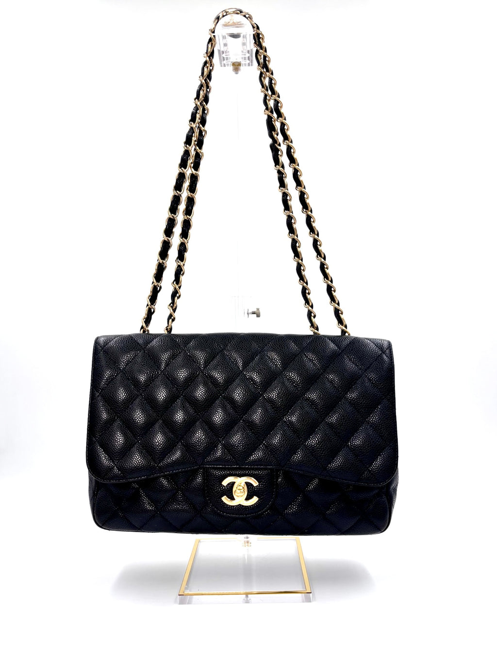 Pre-owned Chanel Black Caviar Single Flap Jumbo 24k Gold Plated Hardware - Authenticated