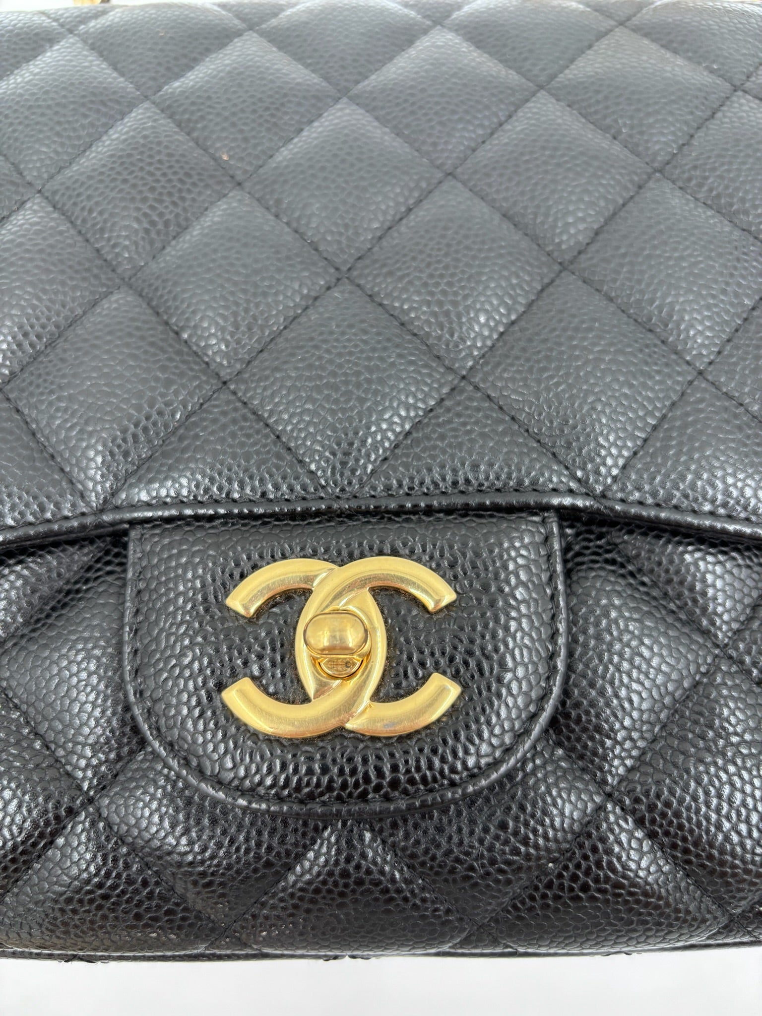 Pre-owned Chanel Black Caviar Single Flap Jumbo 24k Gold Plated Hardware - Authenticated