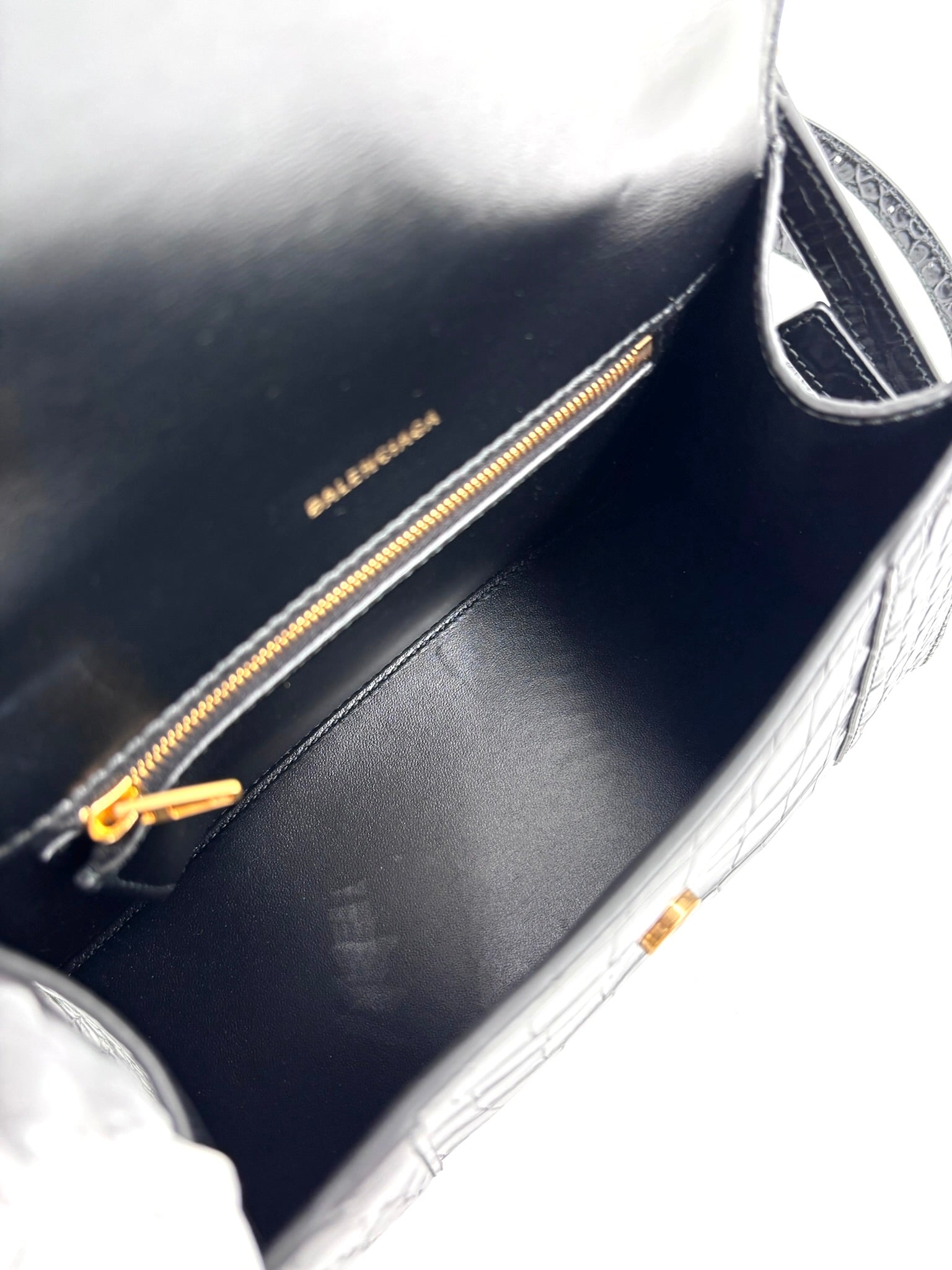 Pre-owned Balenciaga Croc Embossed Black Leather Hourglass Bag - Authenticated