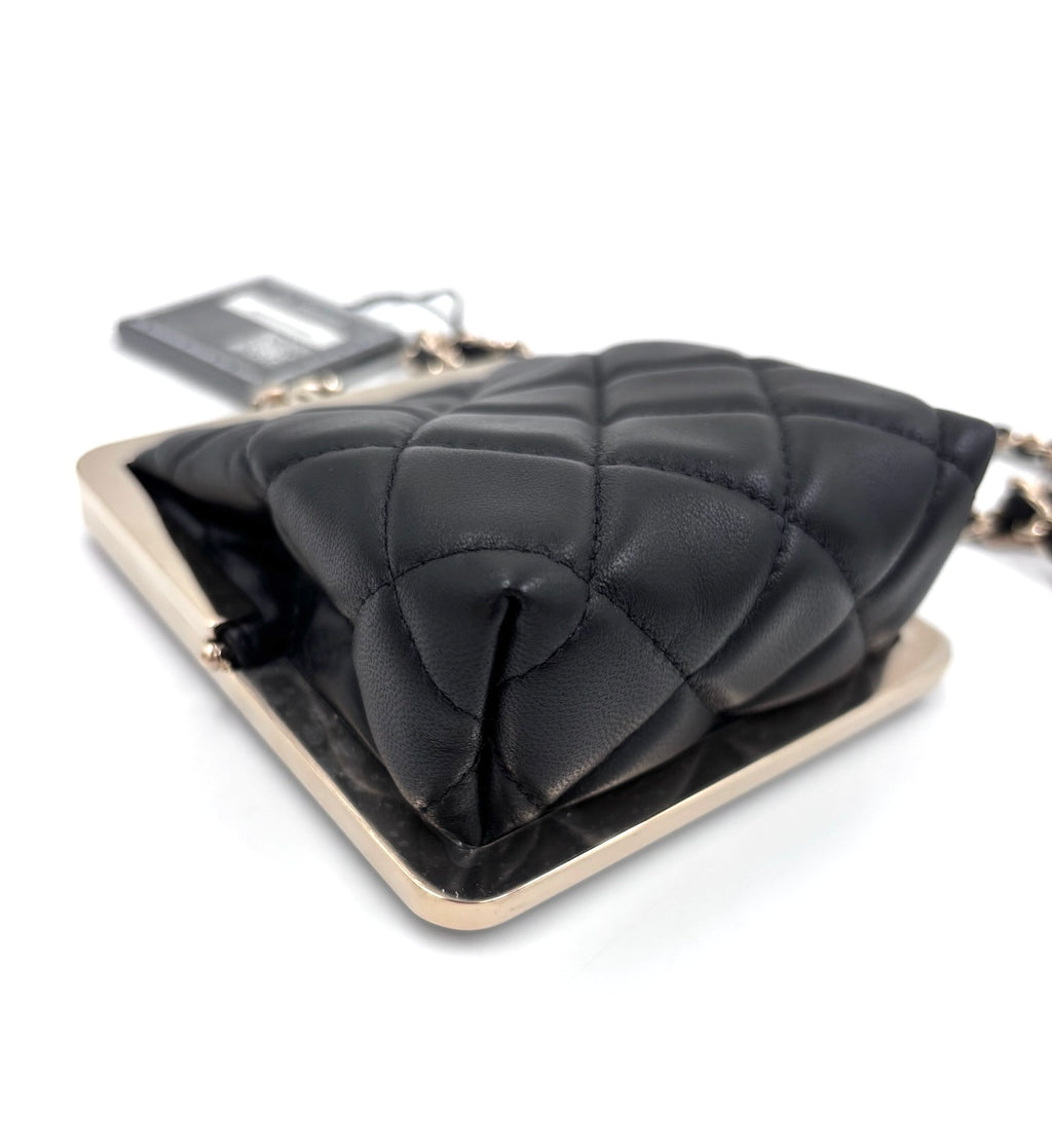 Pre-owned Chanel Black Lambskin and Black Lacquer Plexi Quilted Small Evening Bag Champagne Gold Hardware - Authenticated