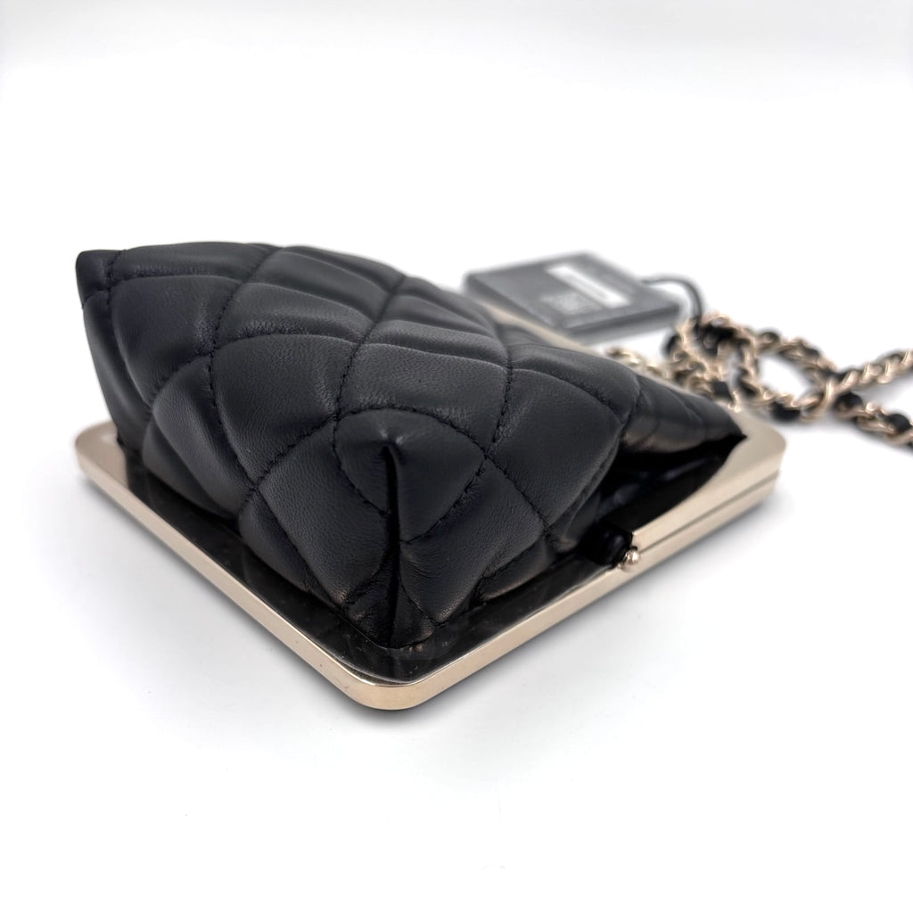 Pre-owned Chanel Black Lambskin and Black Lacquer Plexi Quilted Small Evening Bag Champagne Gold Hardware - Authenticated