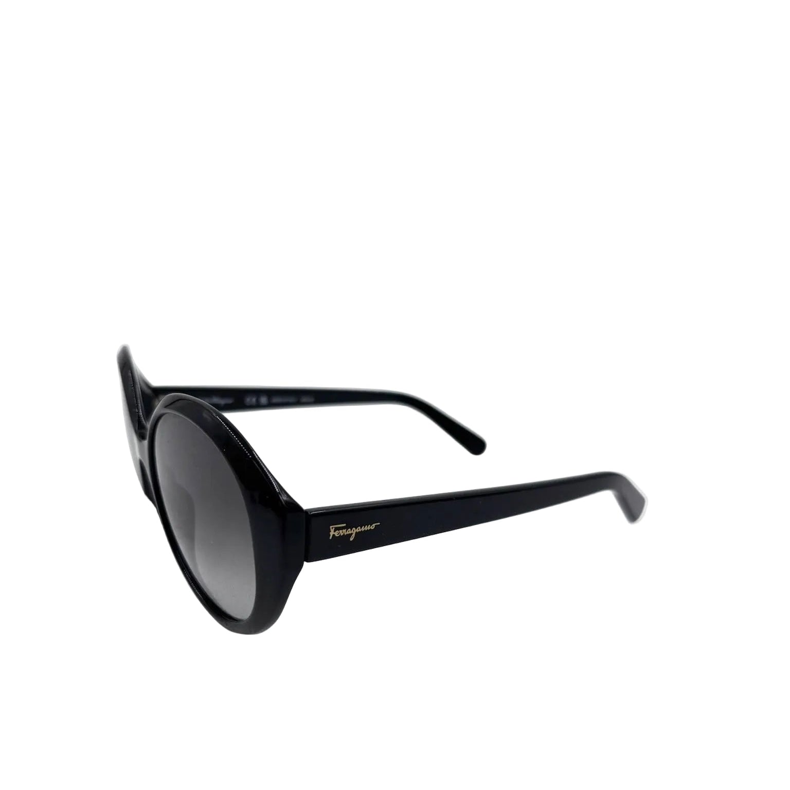 Ferragamo Large Round Black Sunglasses