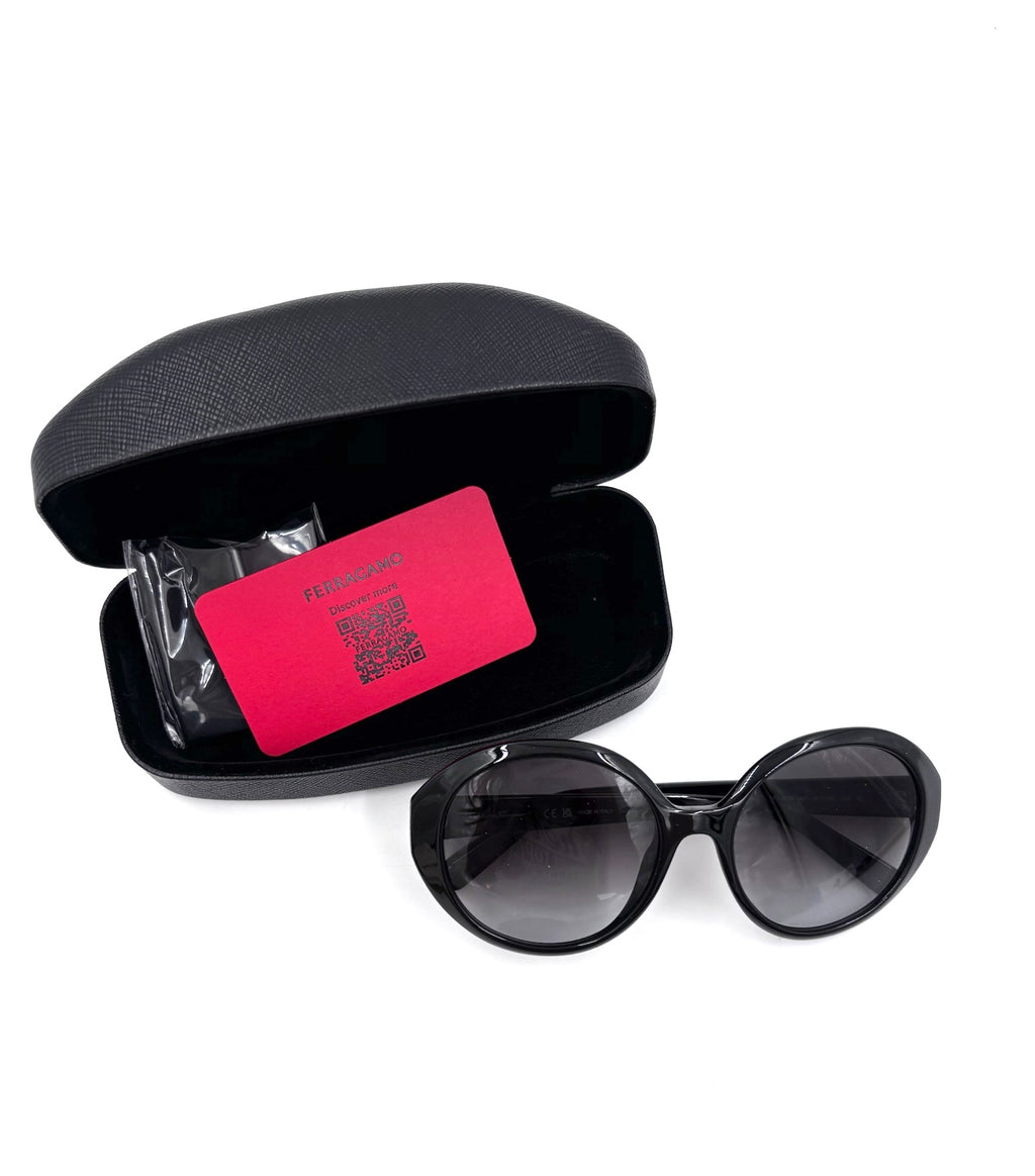 Ferragamo Large Round Black Sunglasses