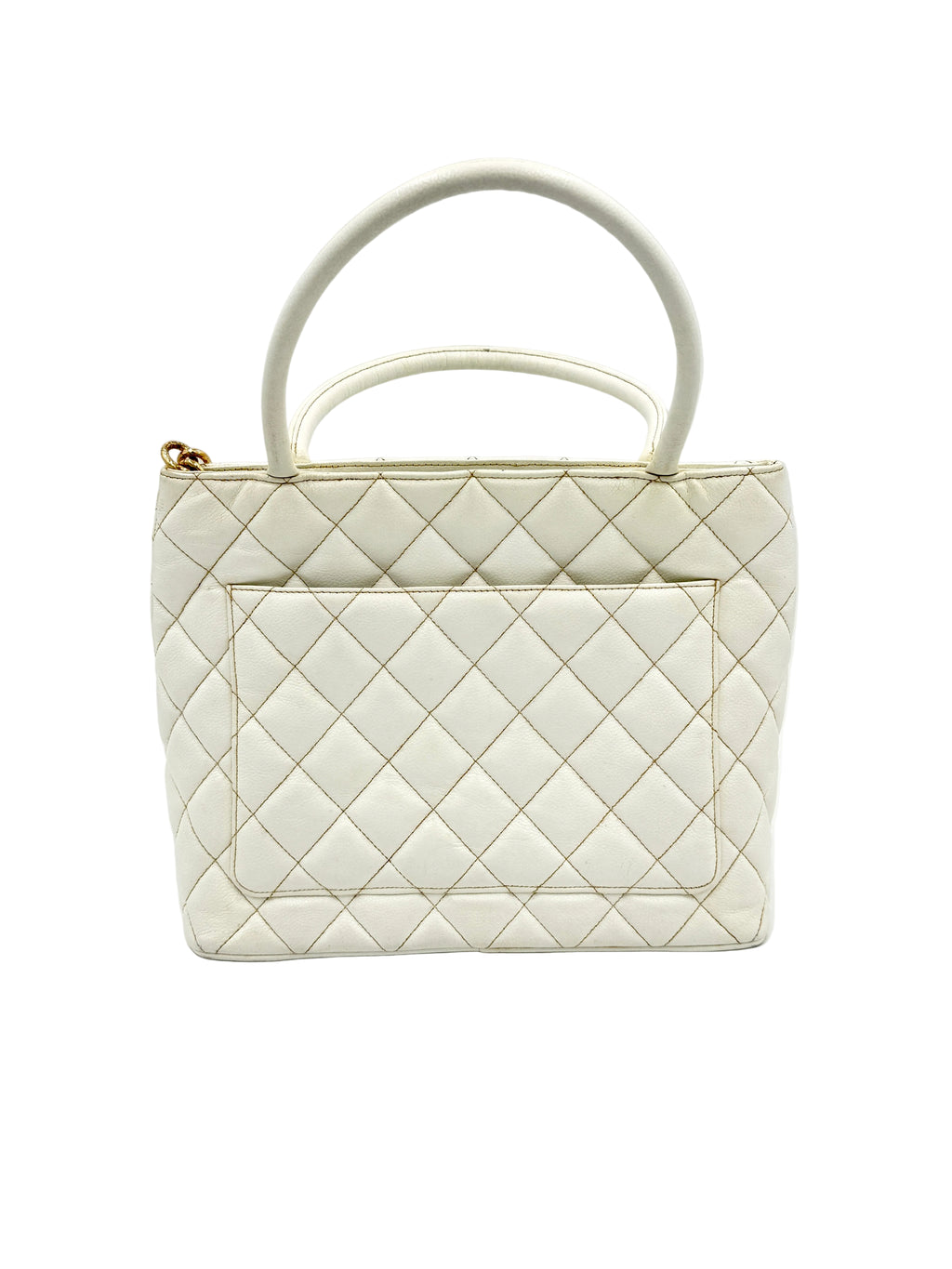 Pre-Owned Chanel Vintage White Caviar Leather Medallion Tote with Gold Hardware - Authenticated