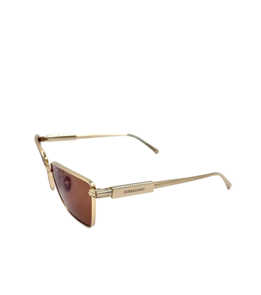 Ferragamo Gold Frame Sunglasses with Brown Lenses