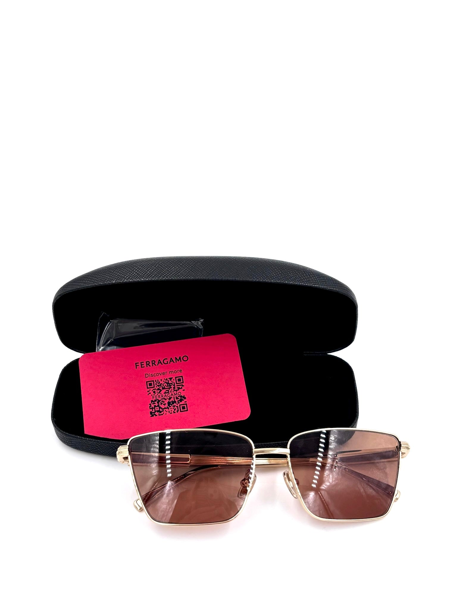 Ferragamo Gold Frame Sunglasses with Brown Lenses