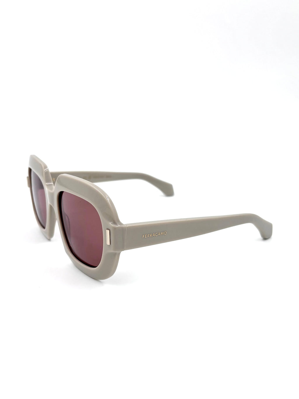 Salvatore Ferragamo SF2068SE Greige Oversized Square Sunglasses Burgundy Lenses