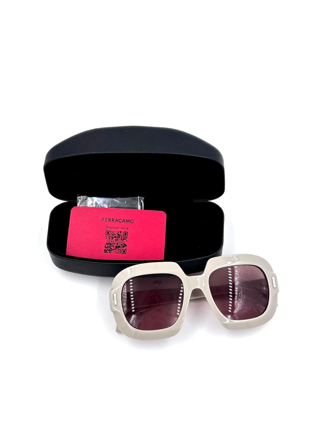 Salvatore Ferragamo SF2068SE Greige Oversized Square Sunglasses Burgundy Lenses