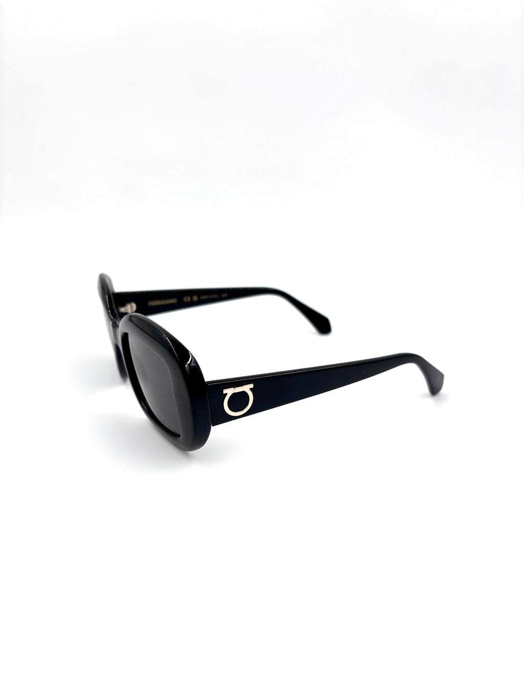 Salvatore Ferragamo Large Black Oval Acetate Sunglasses Silver Logo Hardware