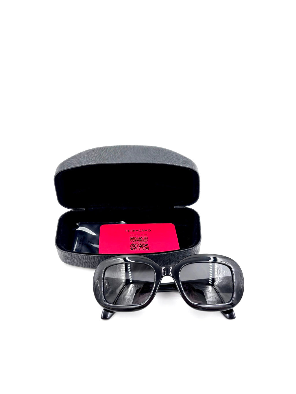 Salvatore Ferragamo Large Black Oval Acetate Sunglasses Silver Logo Hardware