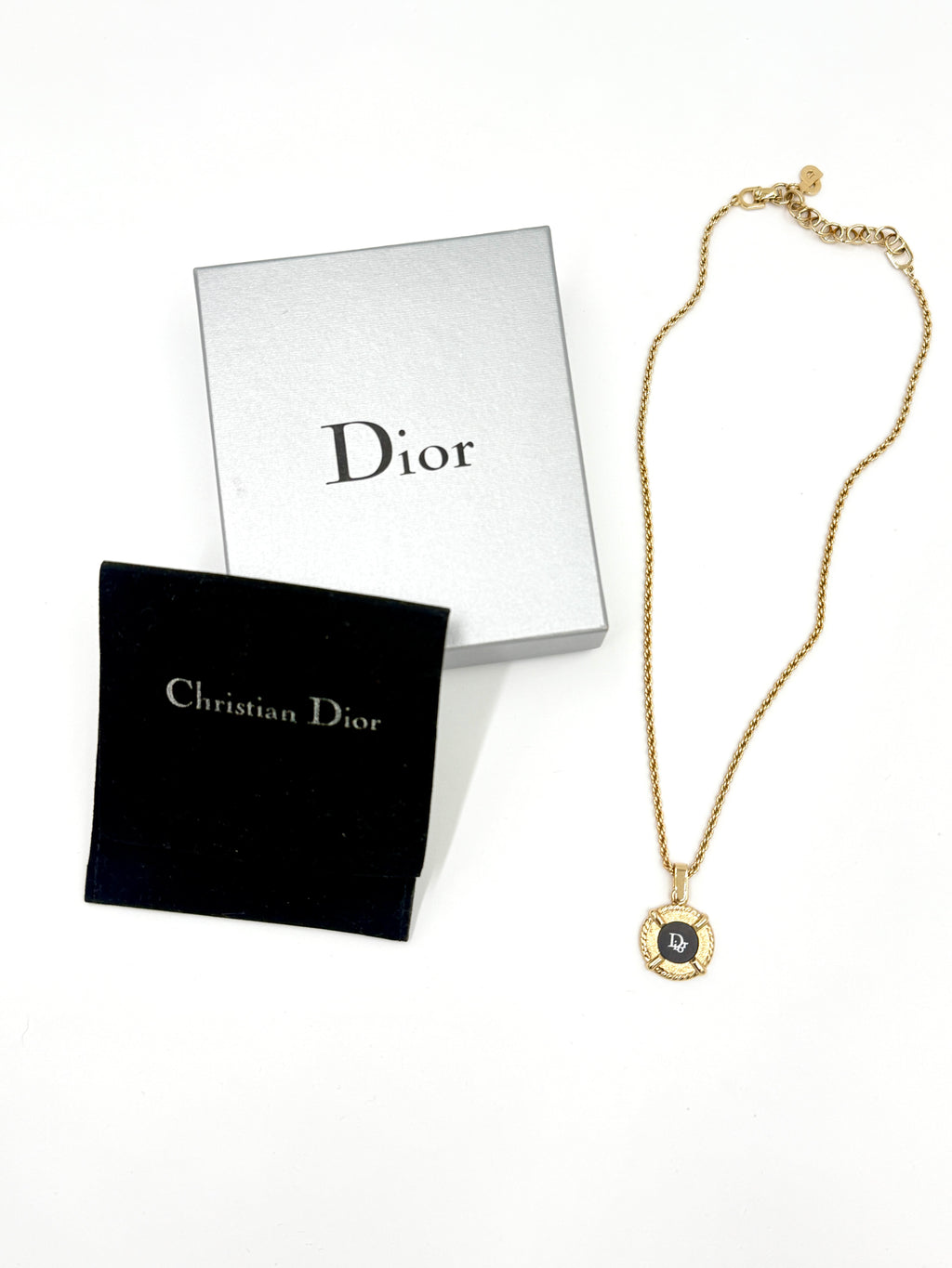 Pre-Owned Christian Dior Vintage CD Black Enamel and Gold Plate Necklace - Authenticated