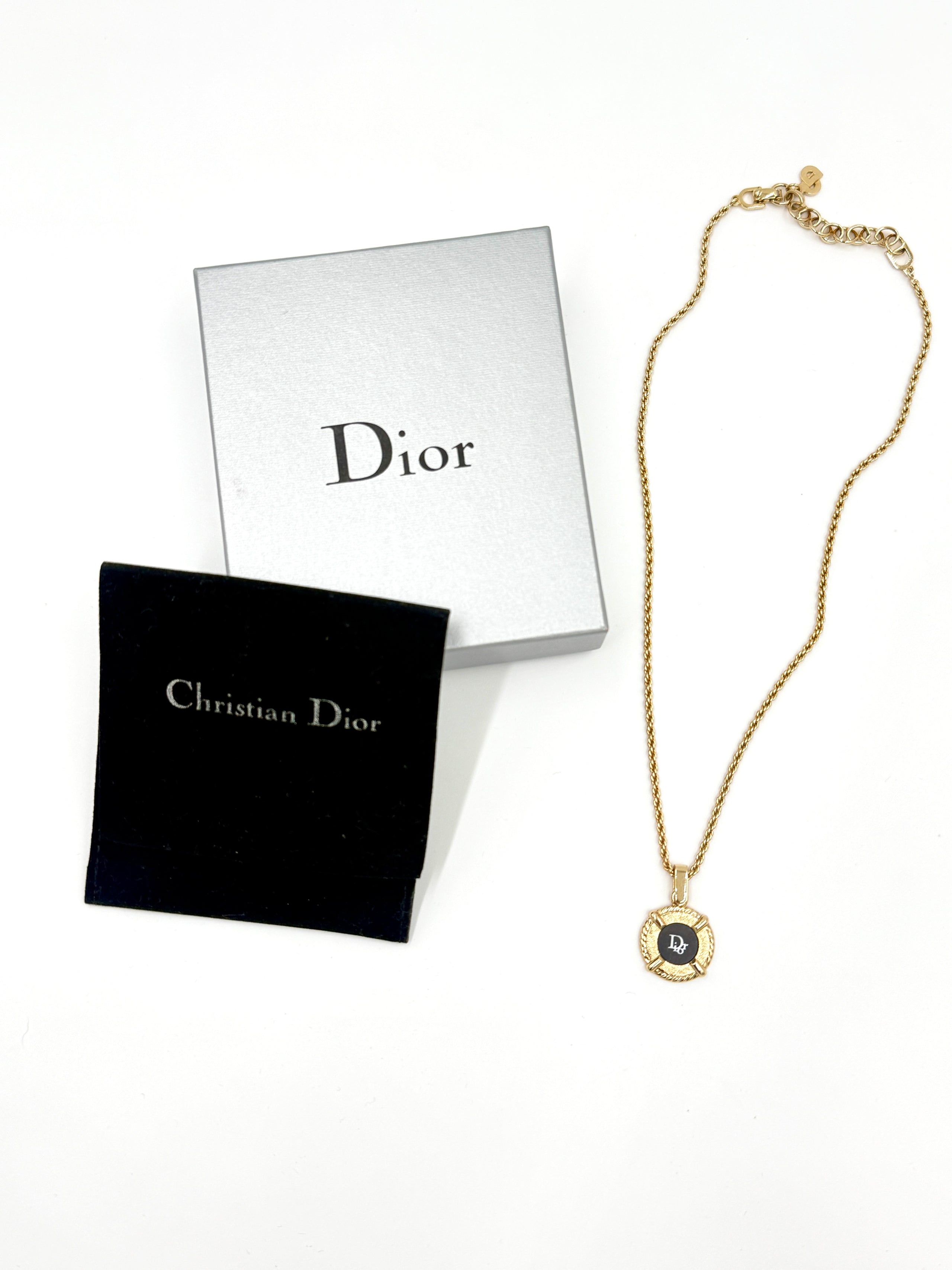Pre-Owned Christian Dior Vintage CD Black Enamel and Gold Plate Necklace - Authenticated