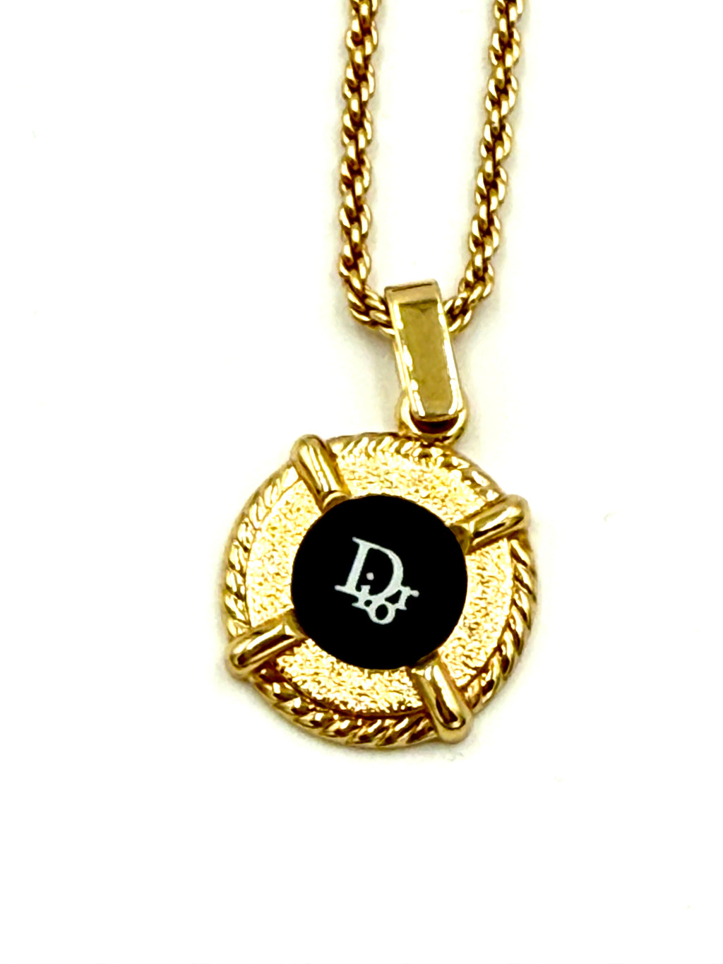 Pre-Owned Christian Dior Vintage CD Black Enamel and Gold Plate Necklace - Authenticated
