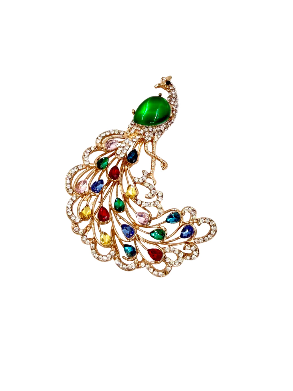 Crystal Multicolor Peacock Brooch - Unbranded