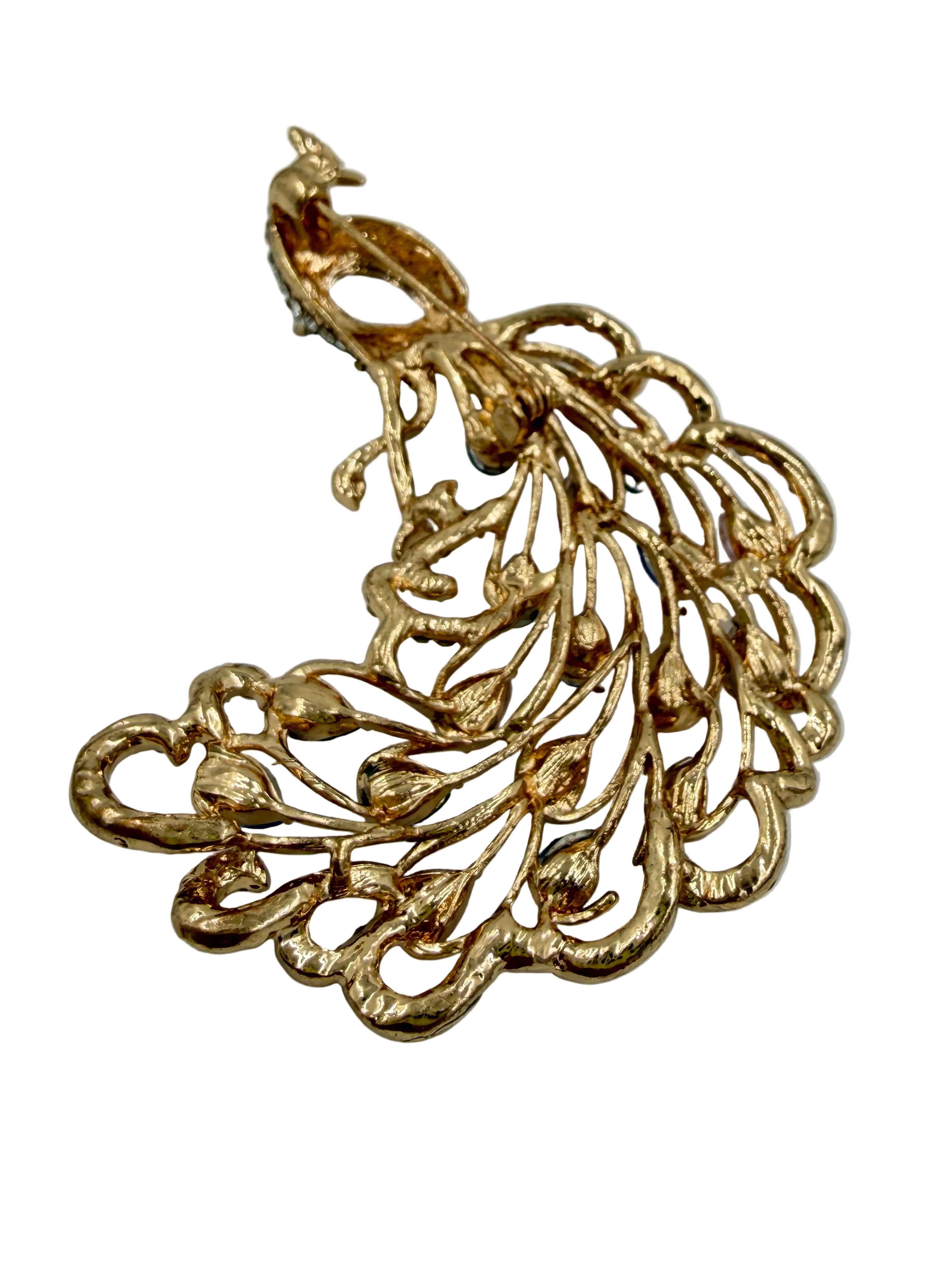 Crystal Multicolor Peacock Brooch - Unbranded